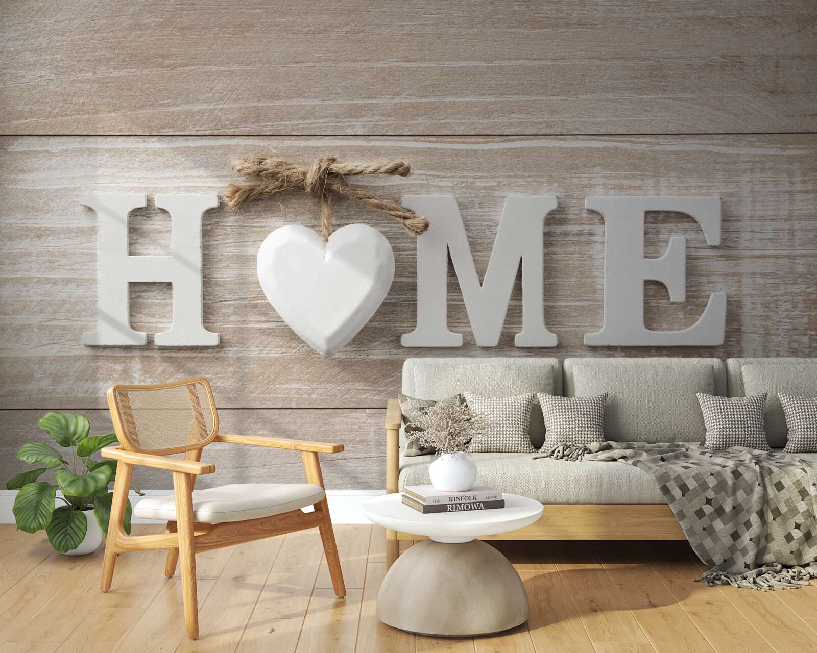 Fototapet textul "acasă" pe un fundal de copaci