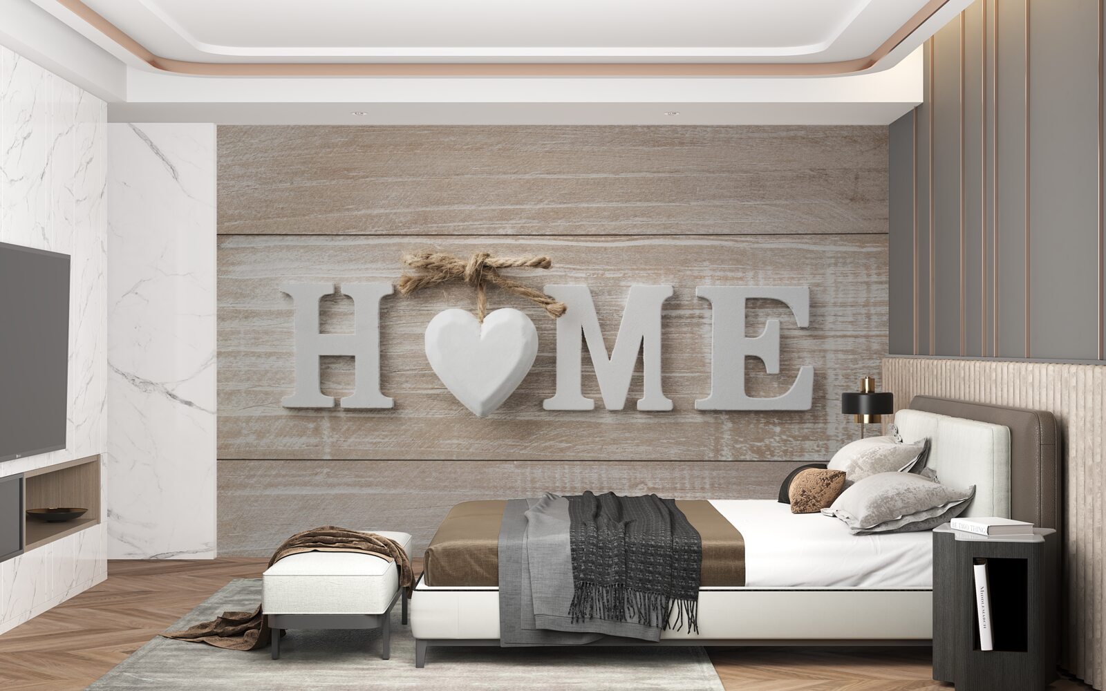 Fototapet textul "acasă" pe un fundal de copaci