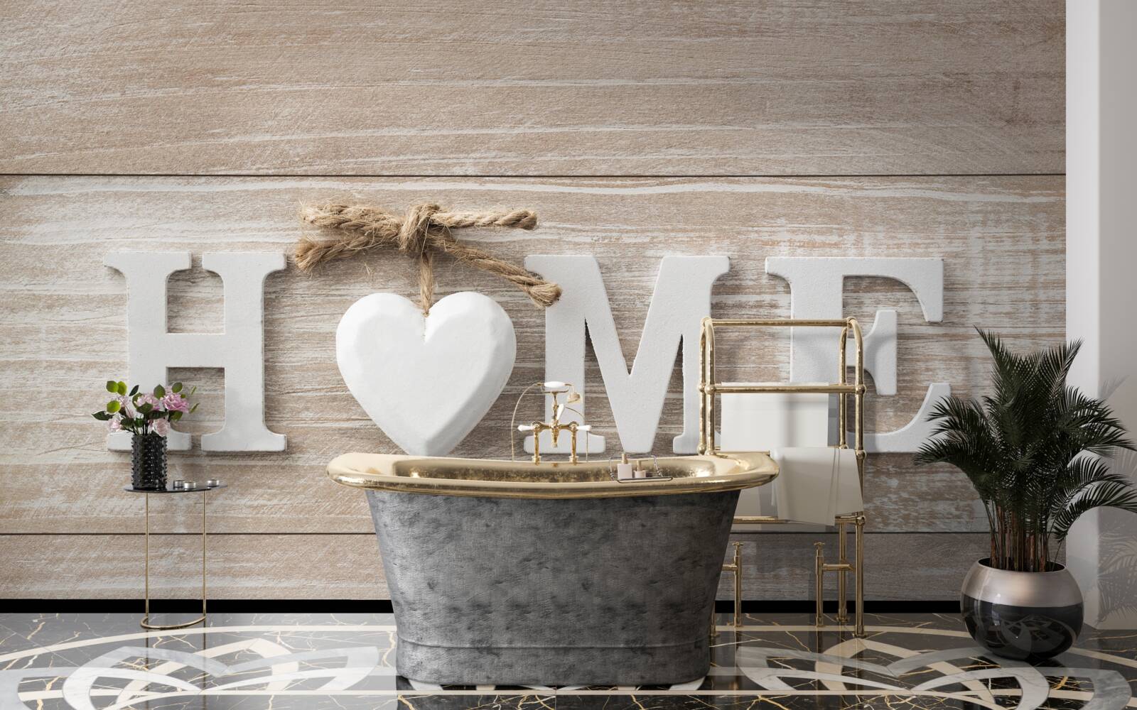 Fototapet textul "acasă" pe un fundal de copaci