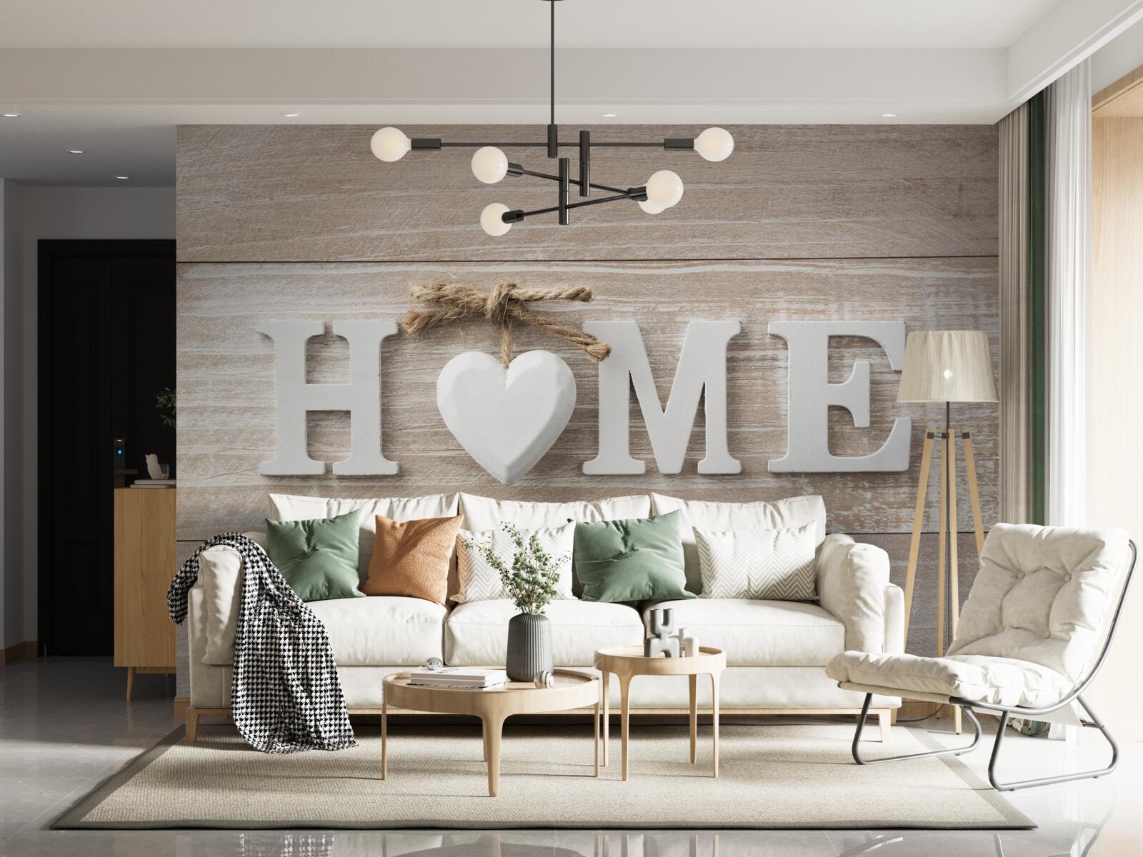 Fototapet textul "acasă" pe un fundal de copaci