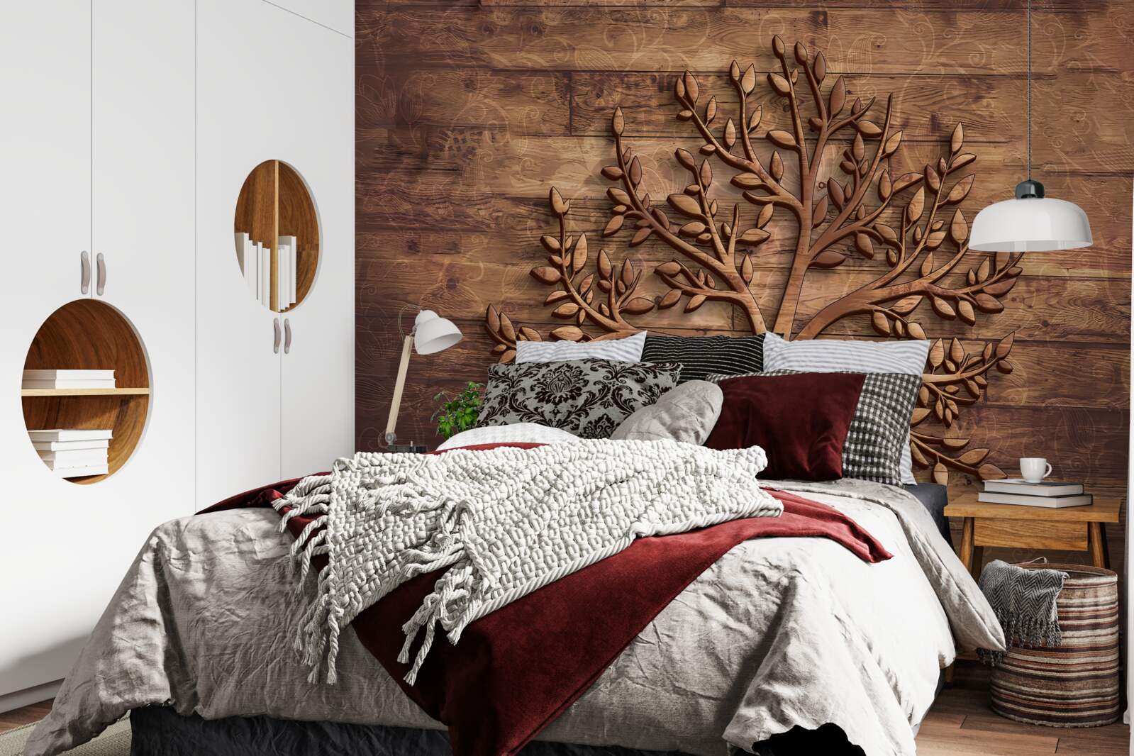 Fototapet copac de foioase pe un fundal de lemn