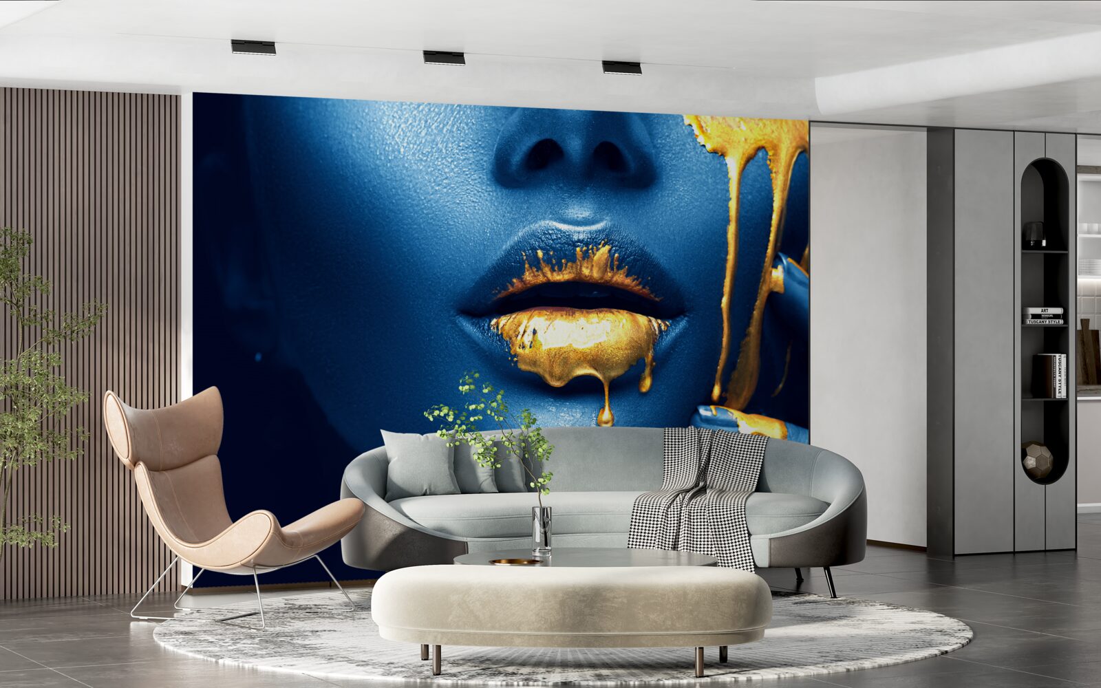 Fototapet femeie cu ruj auriu strălucitor pe buze