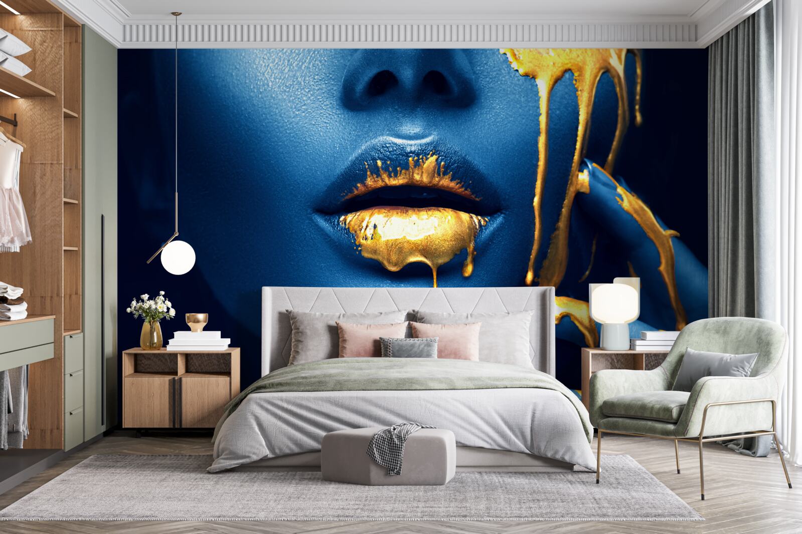 Fototapet femeie cu ruj auriu strălucitor pe buze