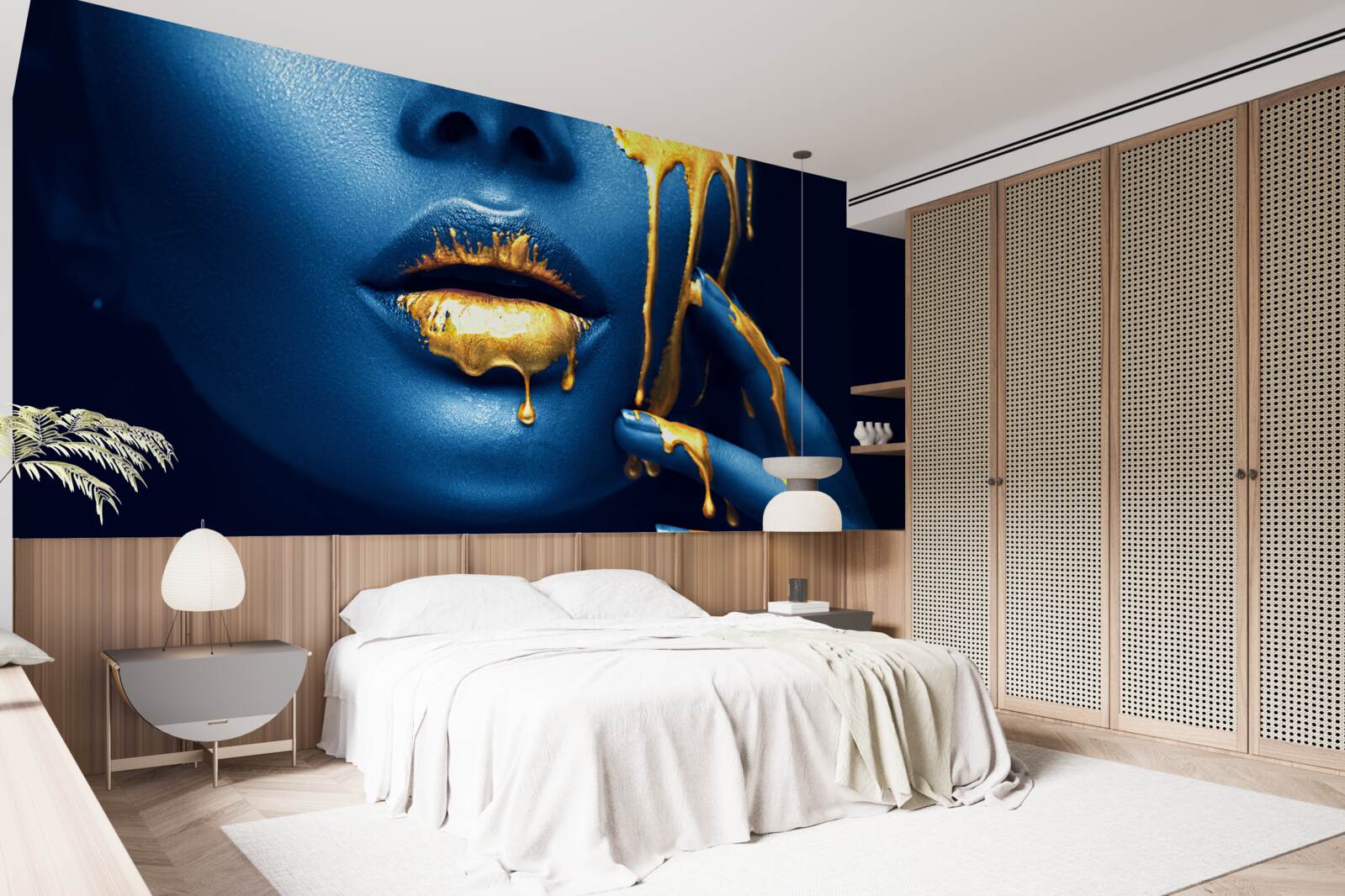 Fototapet femeie cu ruj auriu strălucitor pe buze