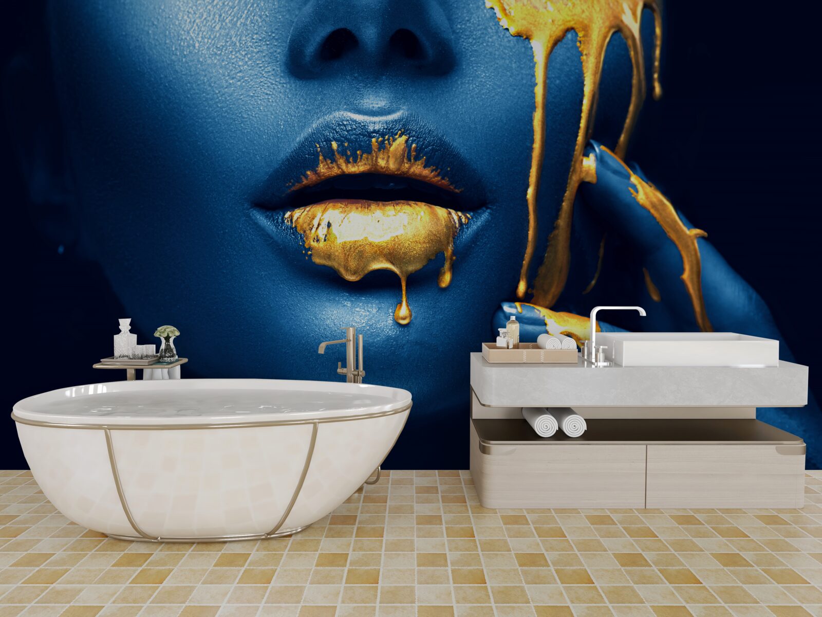 Fototapet femeie cu ruj auriu strălucitor pe buze