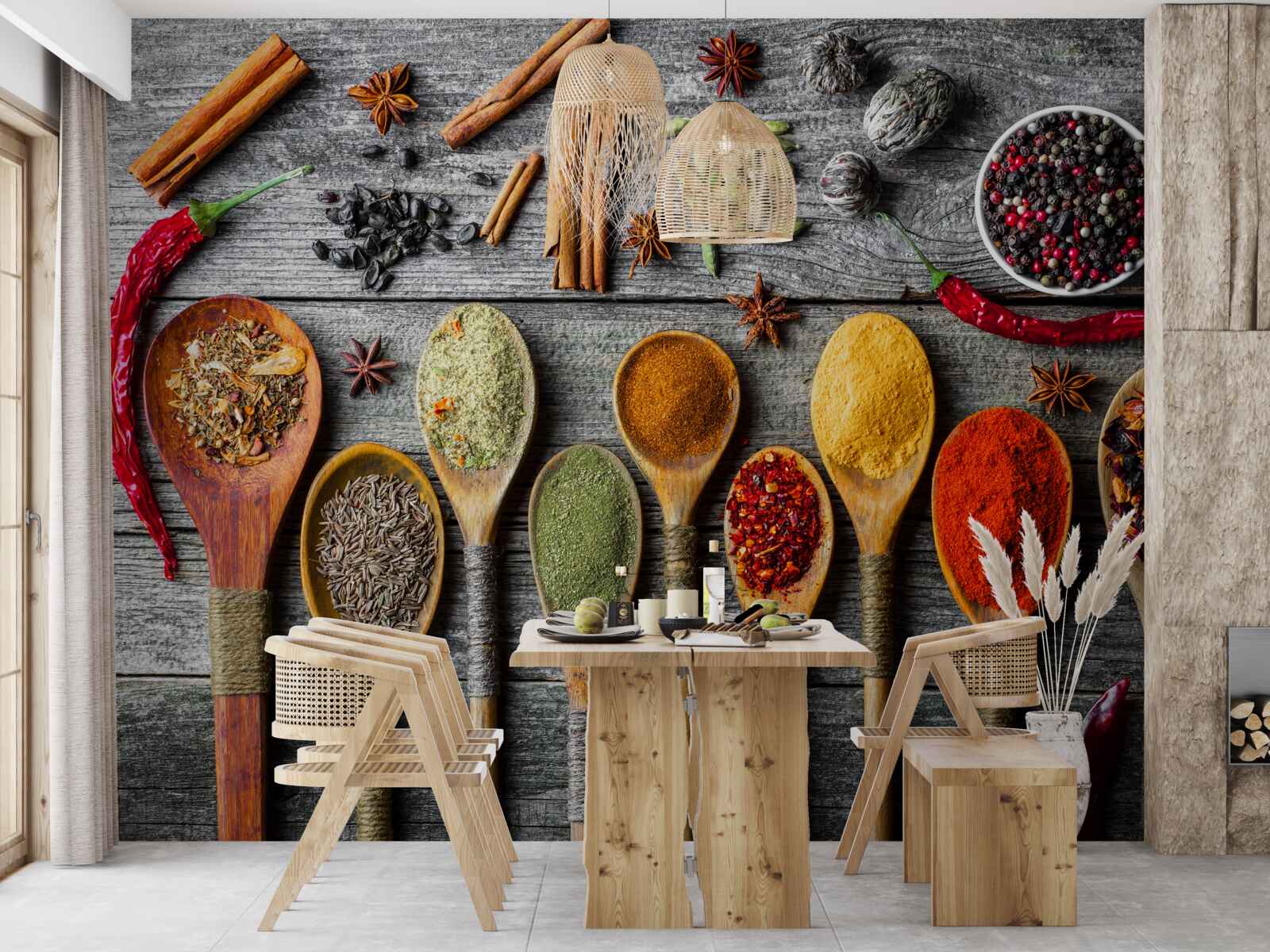 Fototapet condimente ușoare în tacâmuri