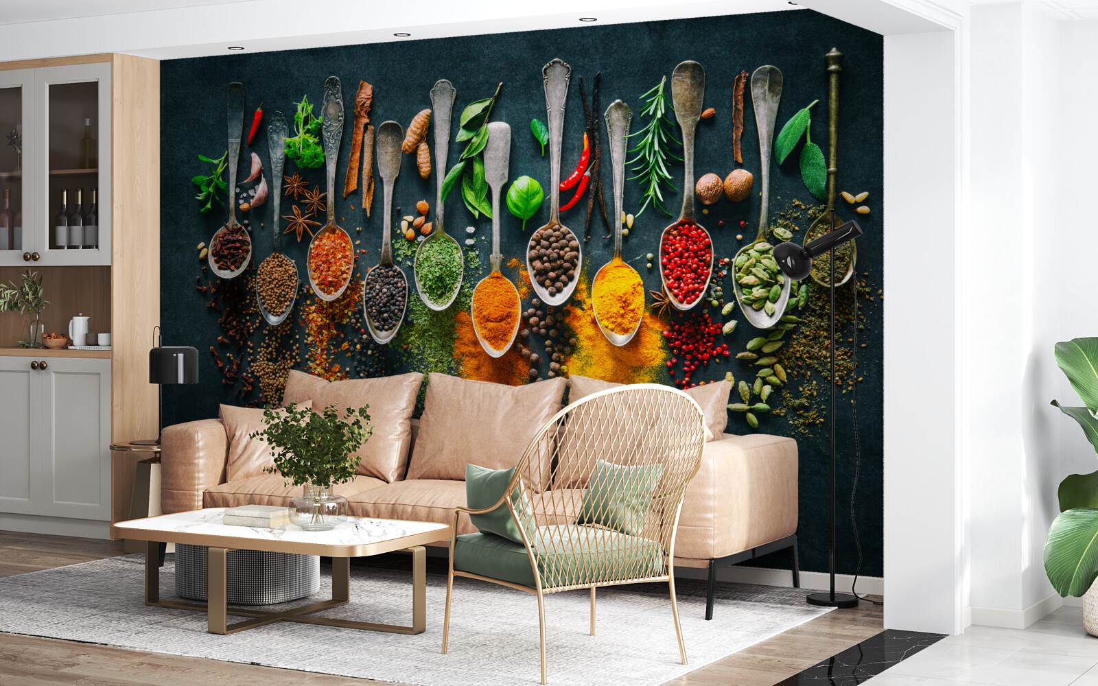 Fototapet diverse mirodenii aranjate în linguri