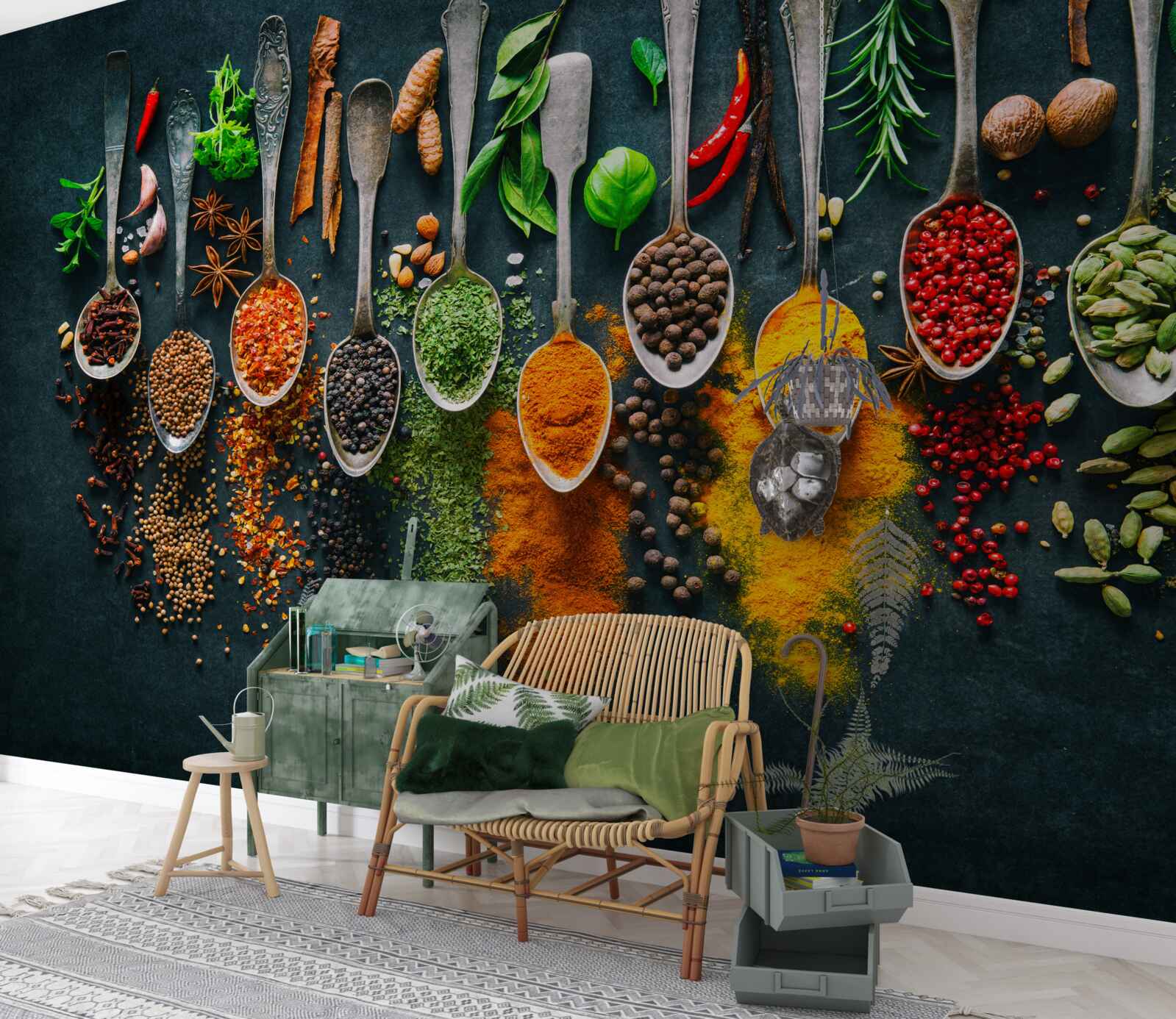 Fototapet diverse mirodenii aranjate în linguri