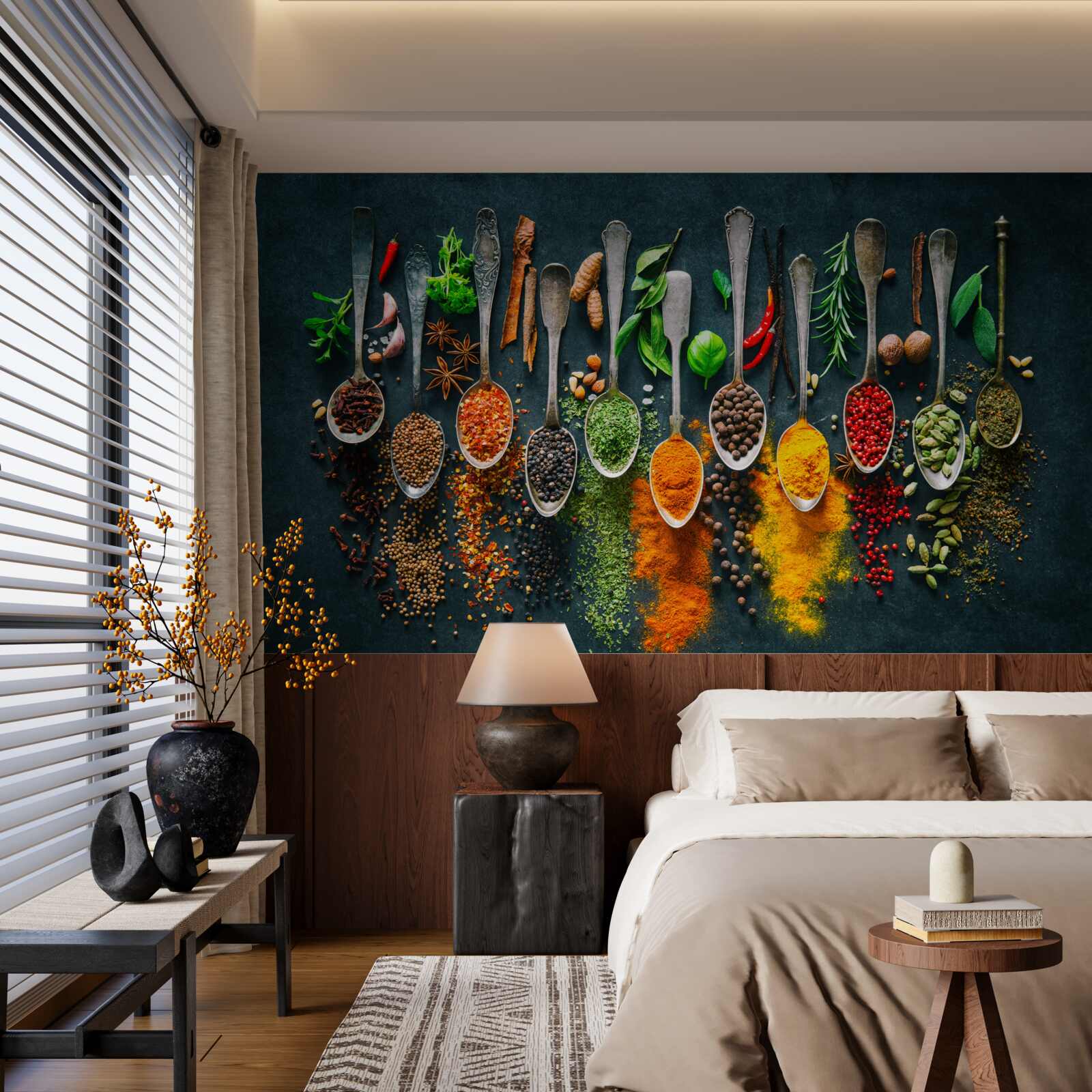 Fototapet diverse mirodenii aranjate în linguri