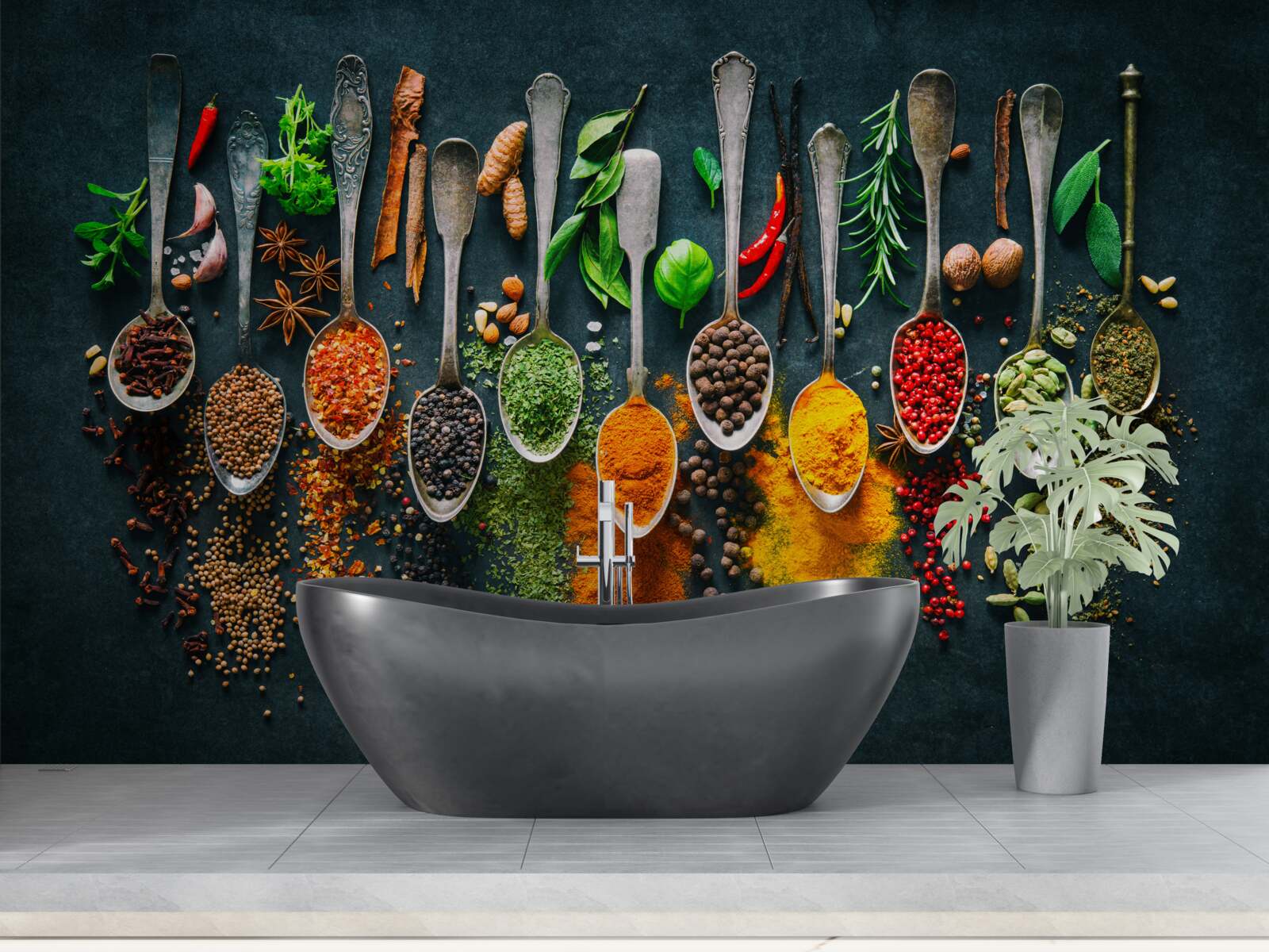 Fototapet diverse mirodenii aranjate în linguri