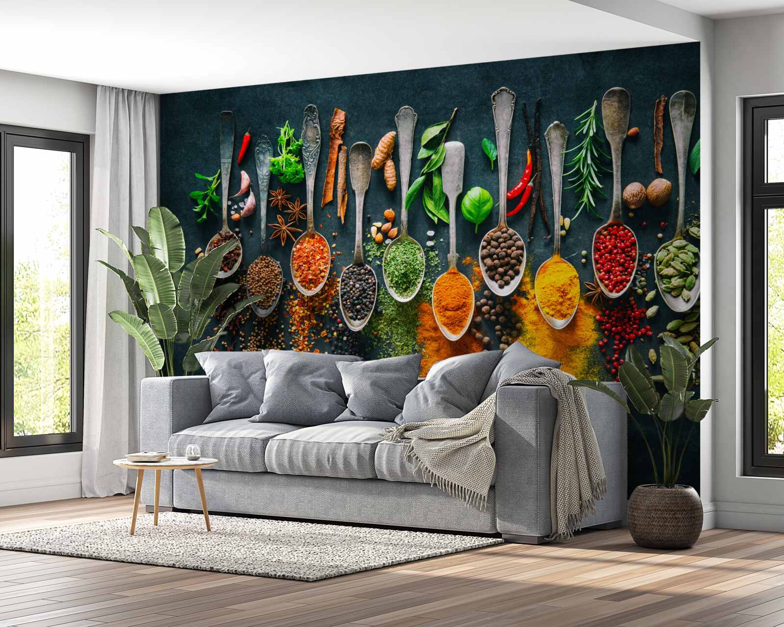 Fototapet diverse mirodenii aranjate în linguri