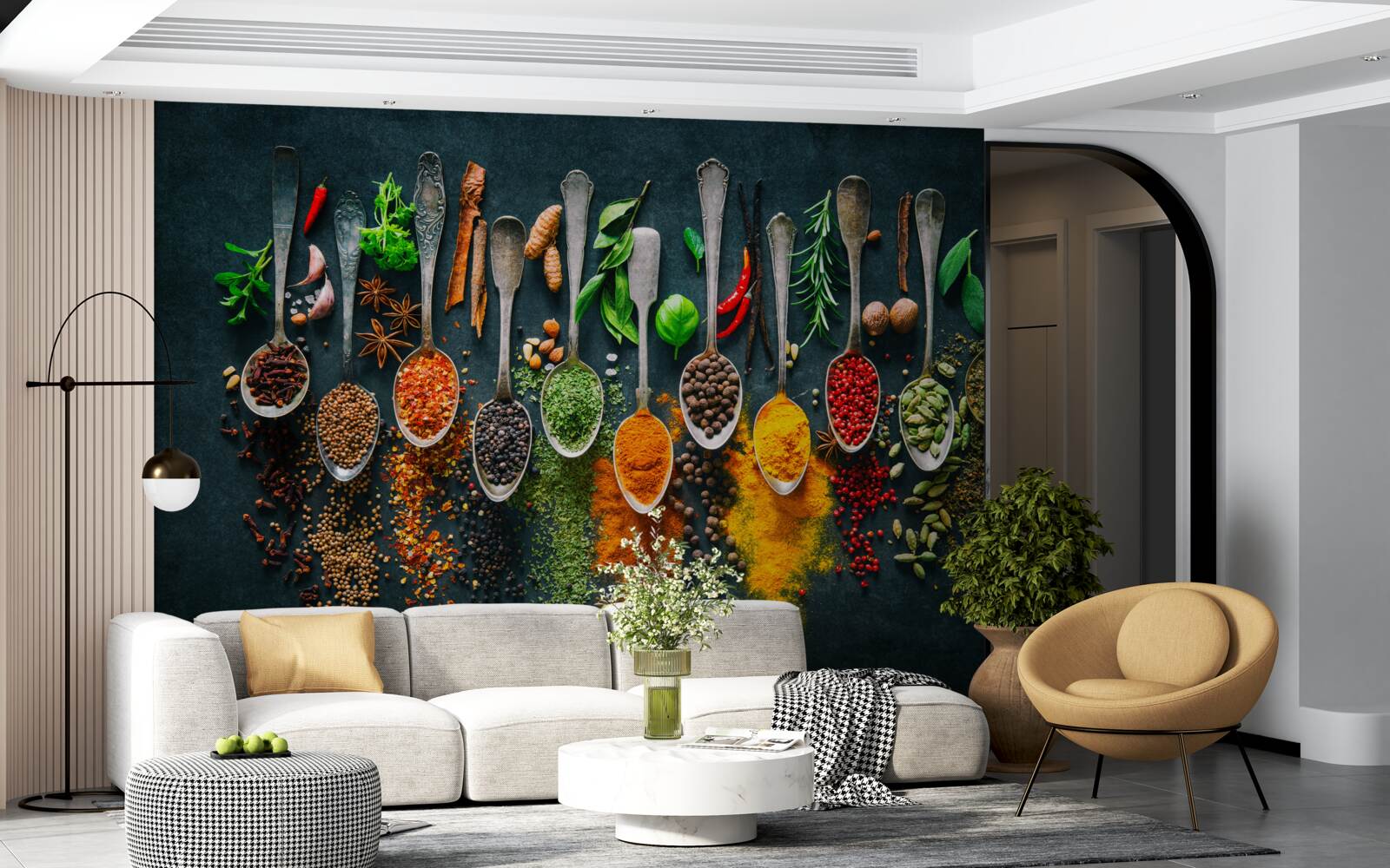 Fototapet diverse mirodenii aranjate în linguri