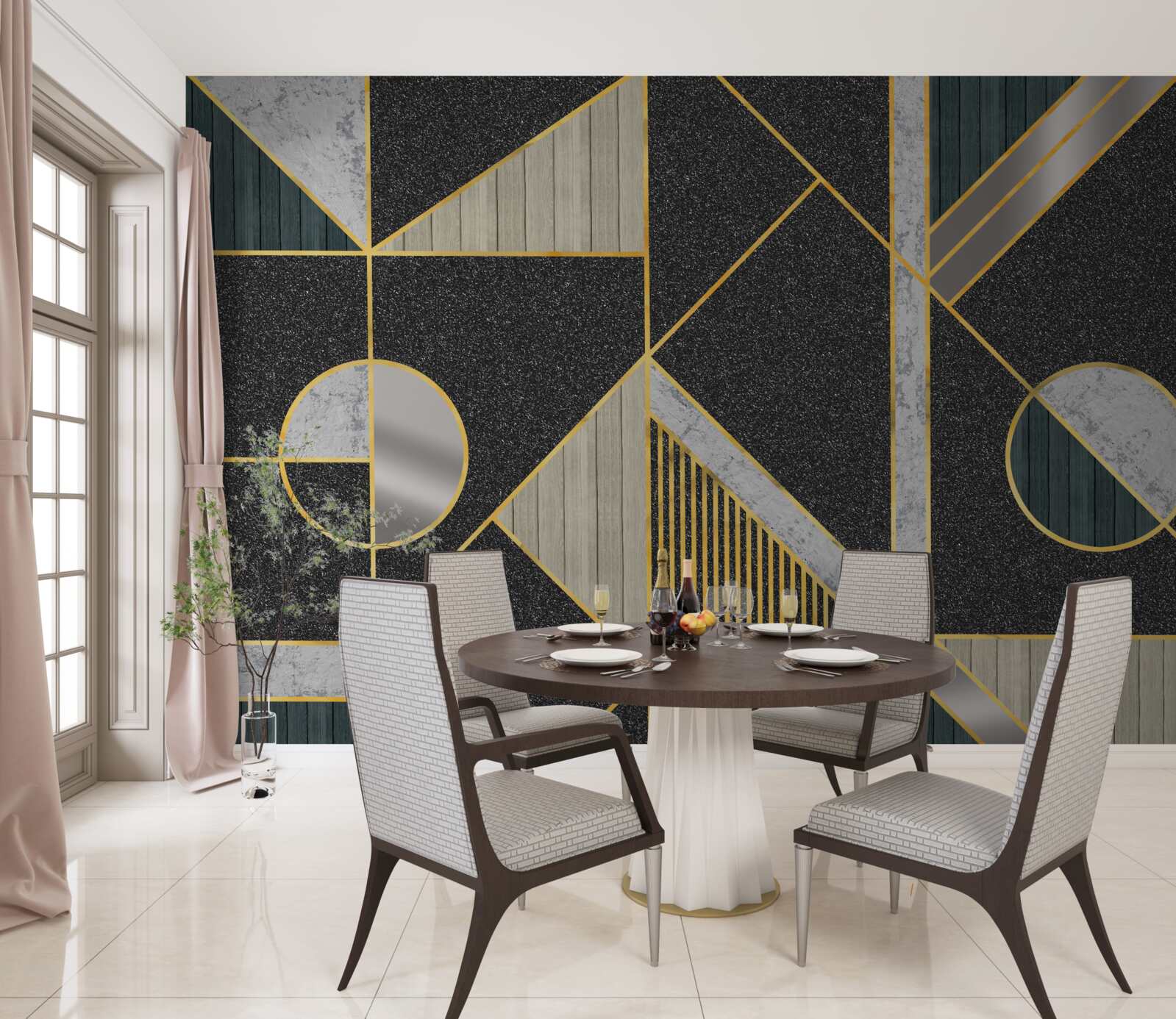 Fototapet mozaic întunecat cu nuanțe aurii