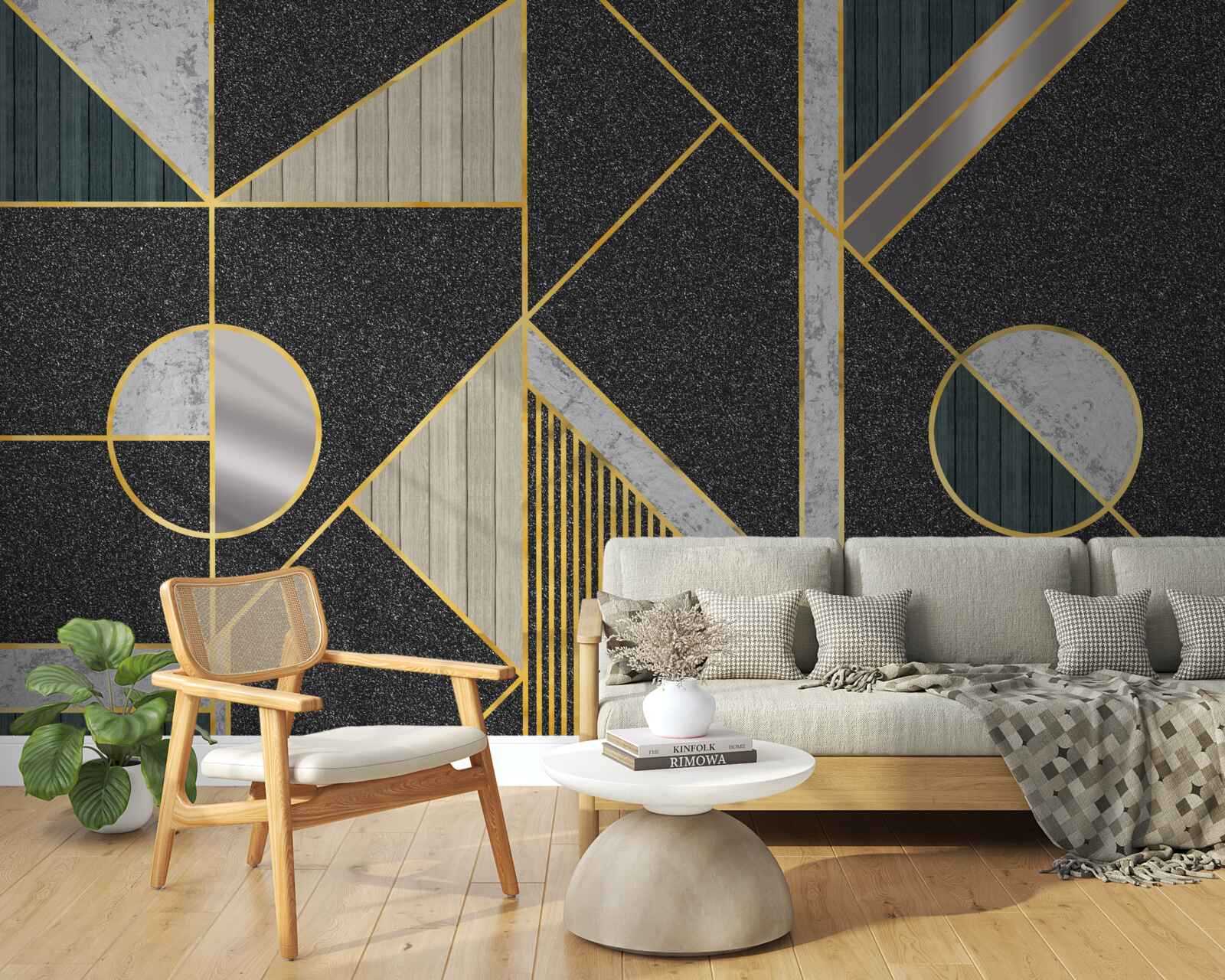 Fototapet mozaic întunecat cu nuanțe aurii