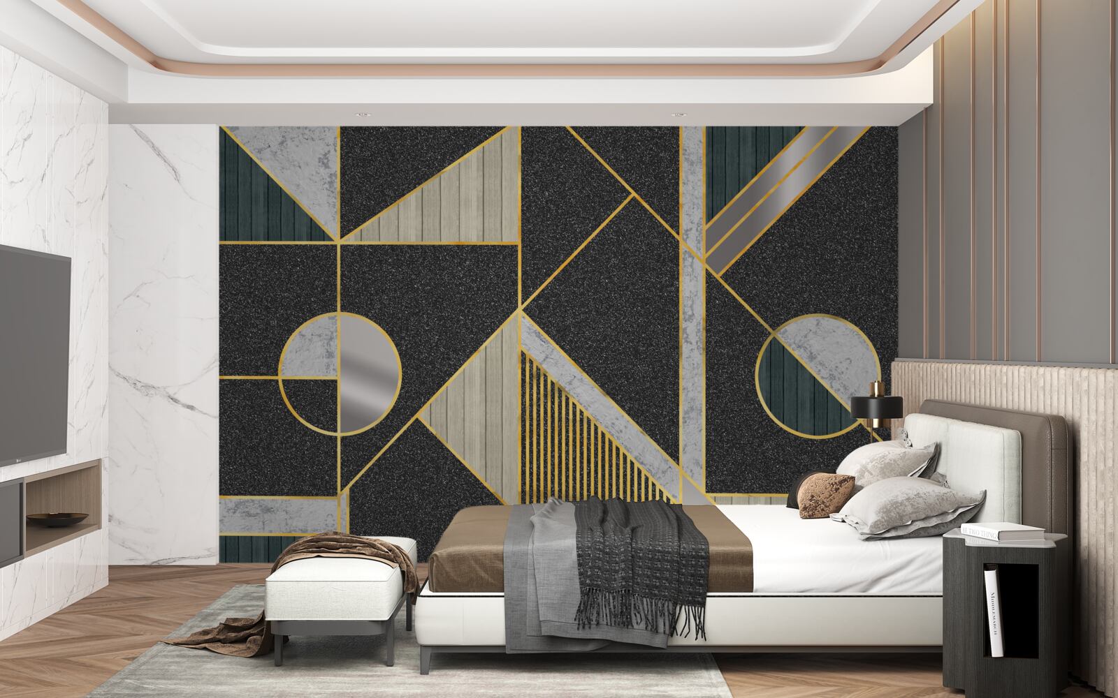 Fototapet mozaic întunecat cu nuanțe aurii