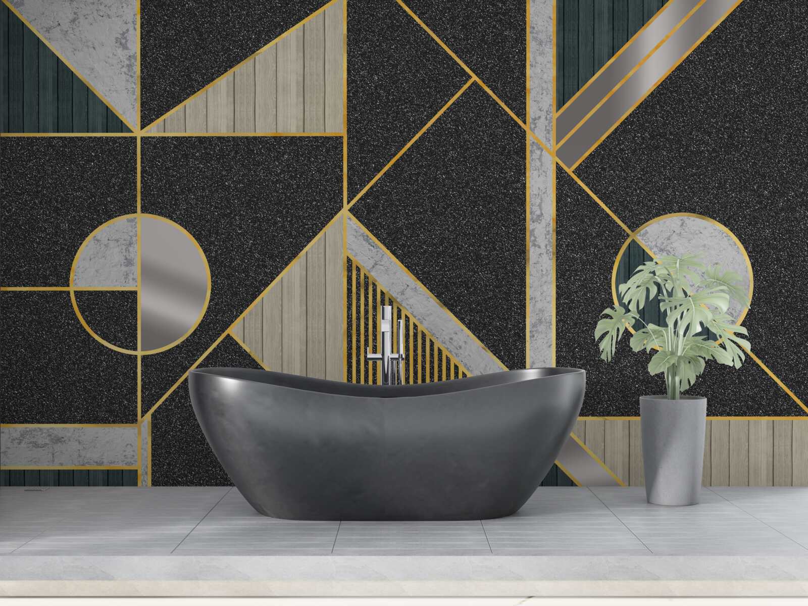 Fototapet mozaic întunecat cu nuanțe aurii