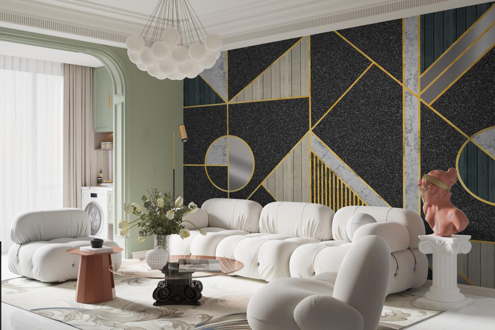 Fototapet mozaic întunecat cu nuanțe aurii