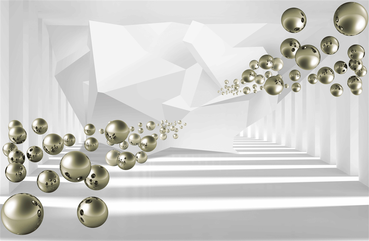 Fototapet tunel abstract în care perlele de aur zboară