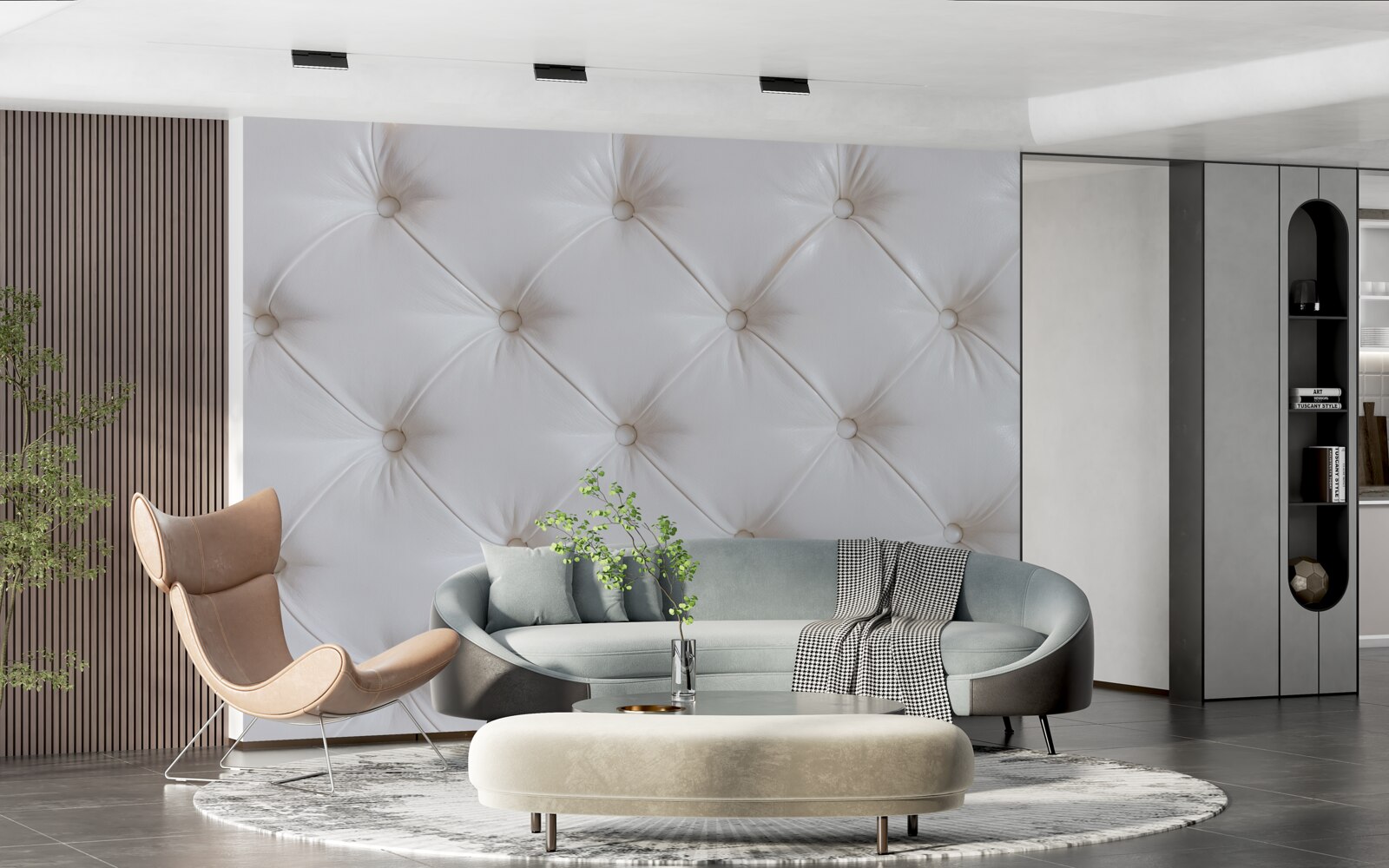 Fototapet tapițerie din piele albă cu decorațiuni strass