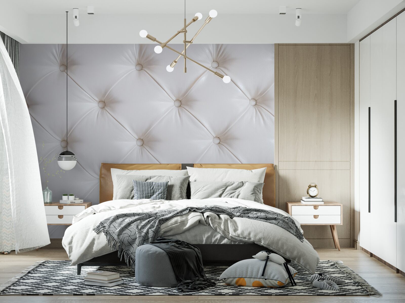 Fototapet tapițerie din piele albă cu decorațiuni strass