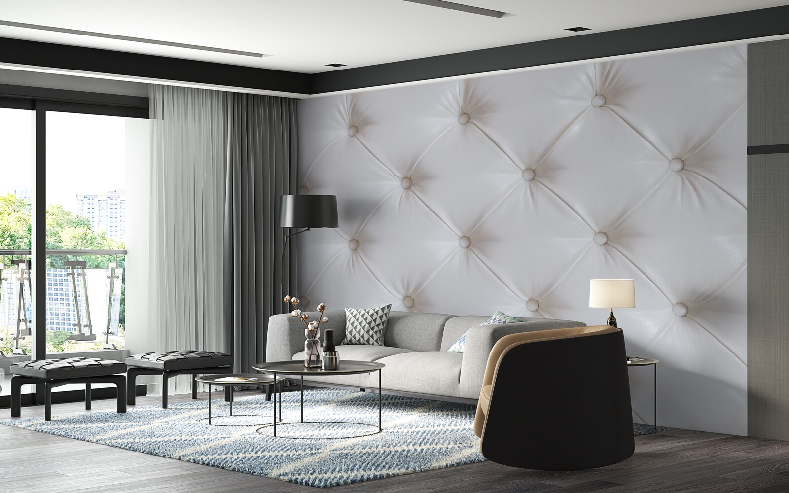 Fototapet tapițerie din piele albă cu decorațiuni strass