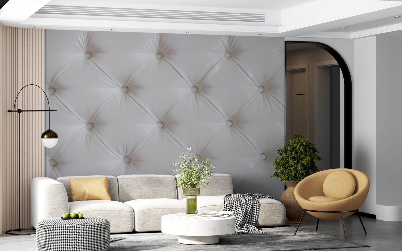 Fototapet tapițerie din piele albă cu decorațiuni strass