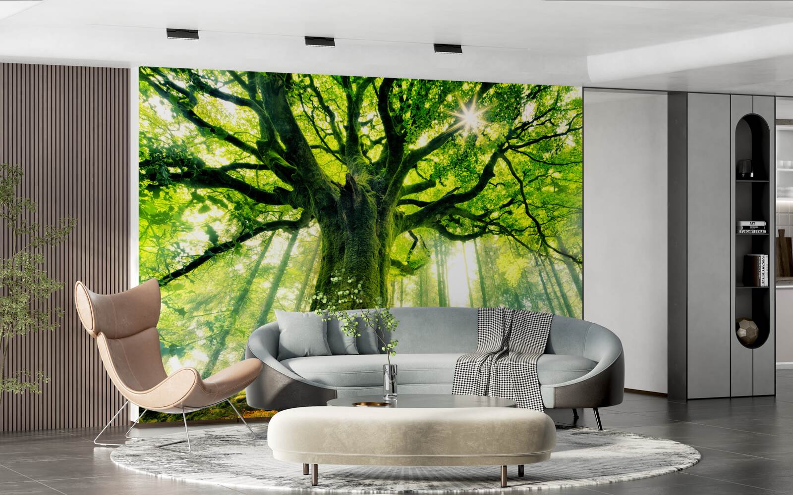 Fototapet maiestuosul copac al existenței întâmpină răsăritul