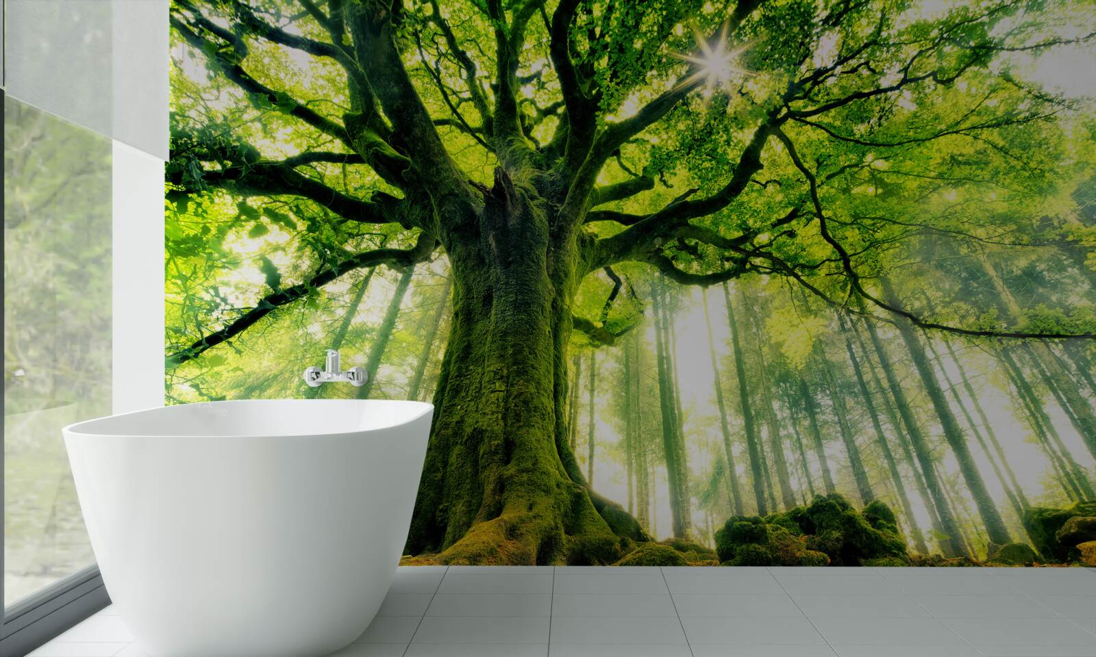 Fototapet maiestuosul copac al existenței întâmpină răsăritul