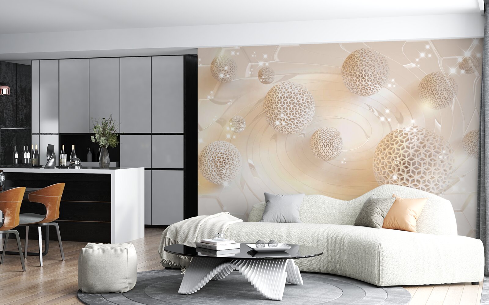 Fototapet bile învârtindu-se într-o strălucire aurie