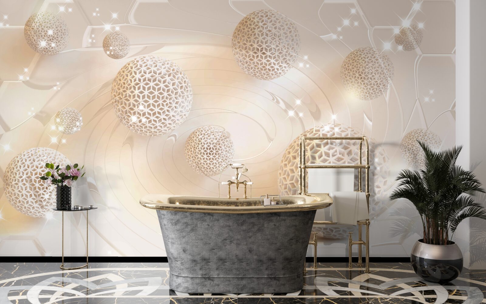 Fototapet bile învârtindu-se într-o strălucire aurie