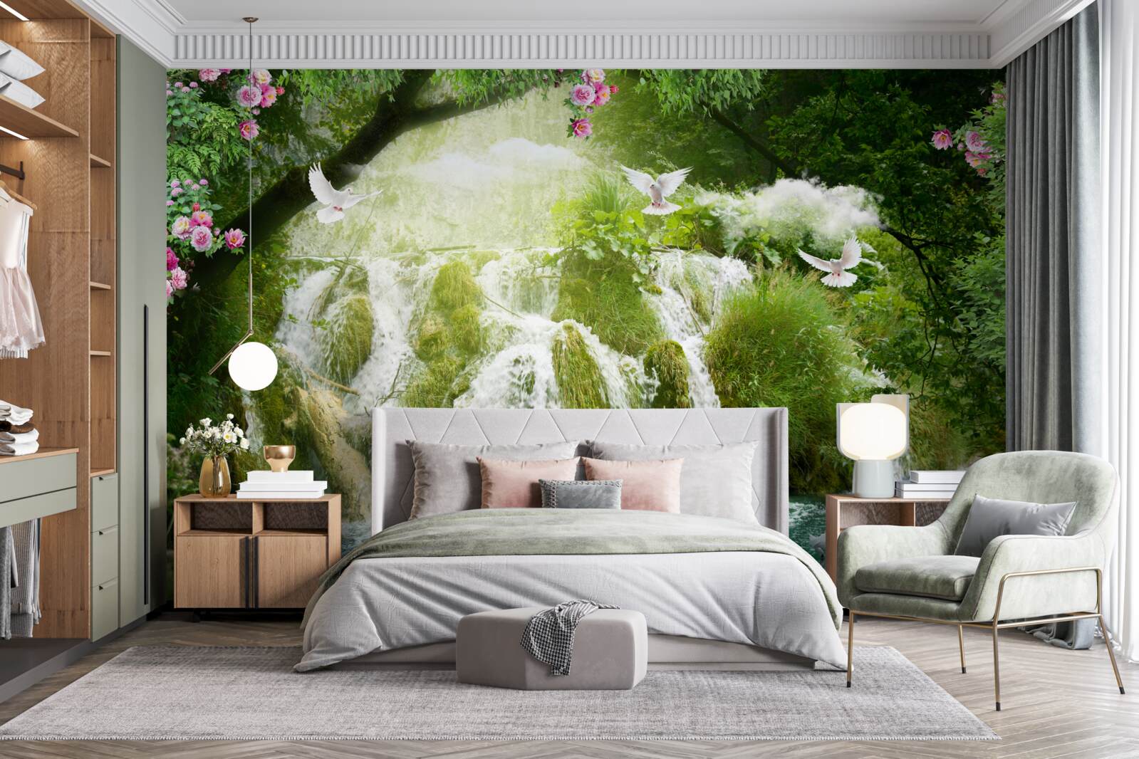 Fototapet apa care cade dintr-o cascadă din pădure