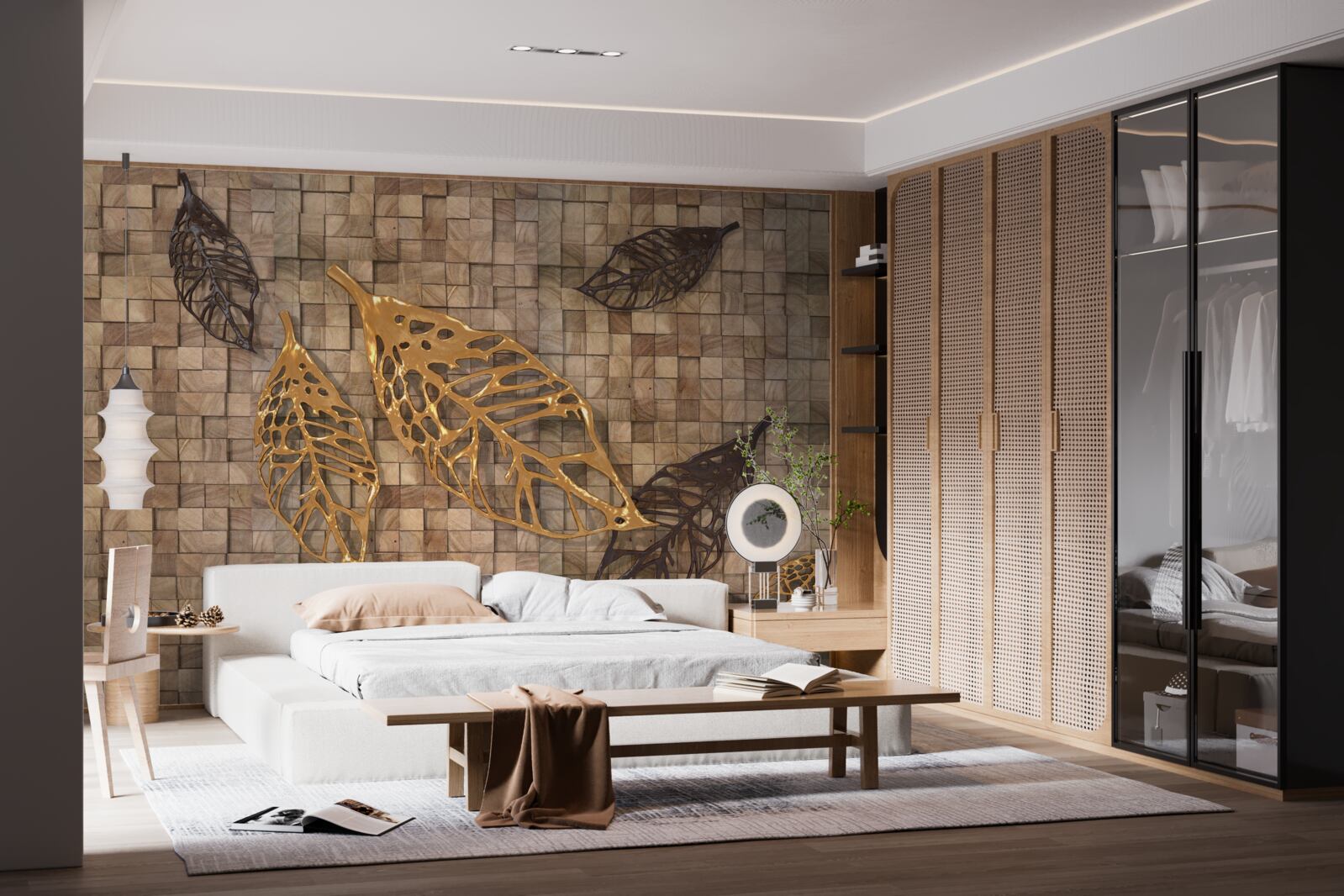 Fototapet mozaicul este încadrat de frunze