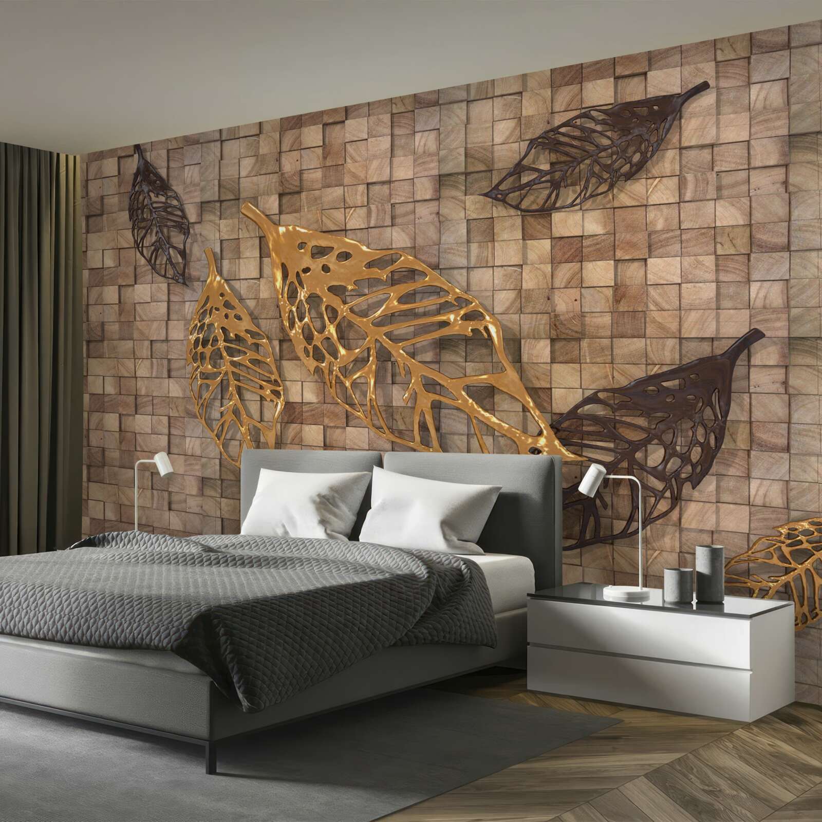 Fototapet mozaicul este încadrat de frunze