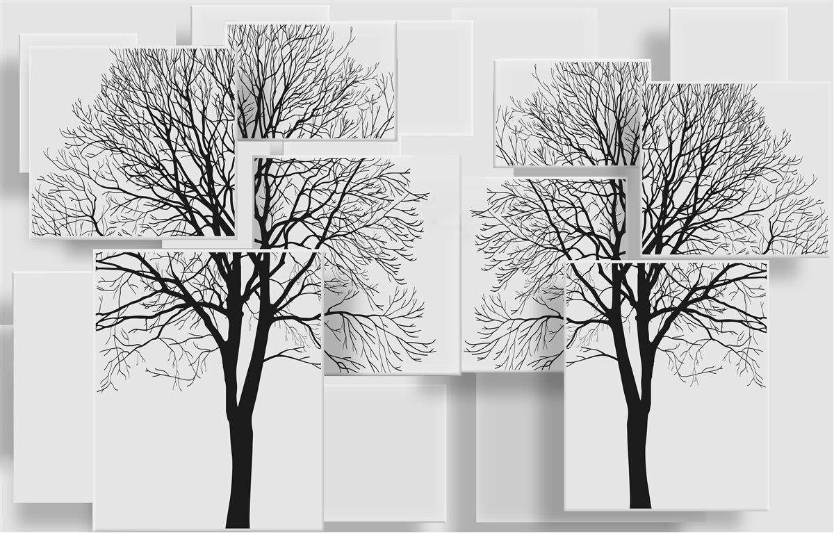 Fototapet doi copaci căzuți pe un fundal deschis