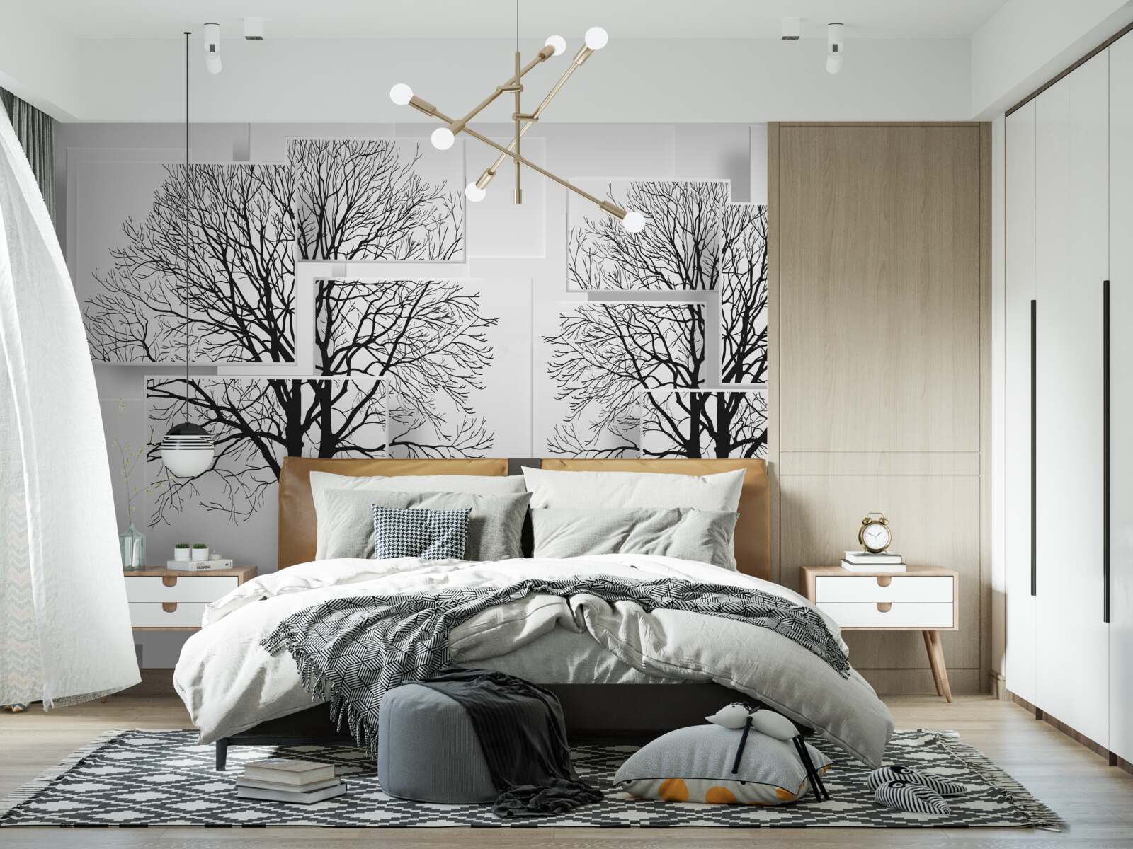 Fototapet doi copaci căzuți pe un fundal deschis