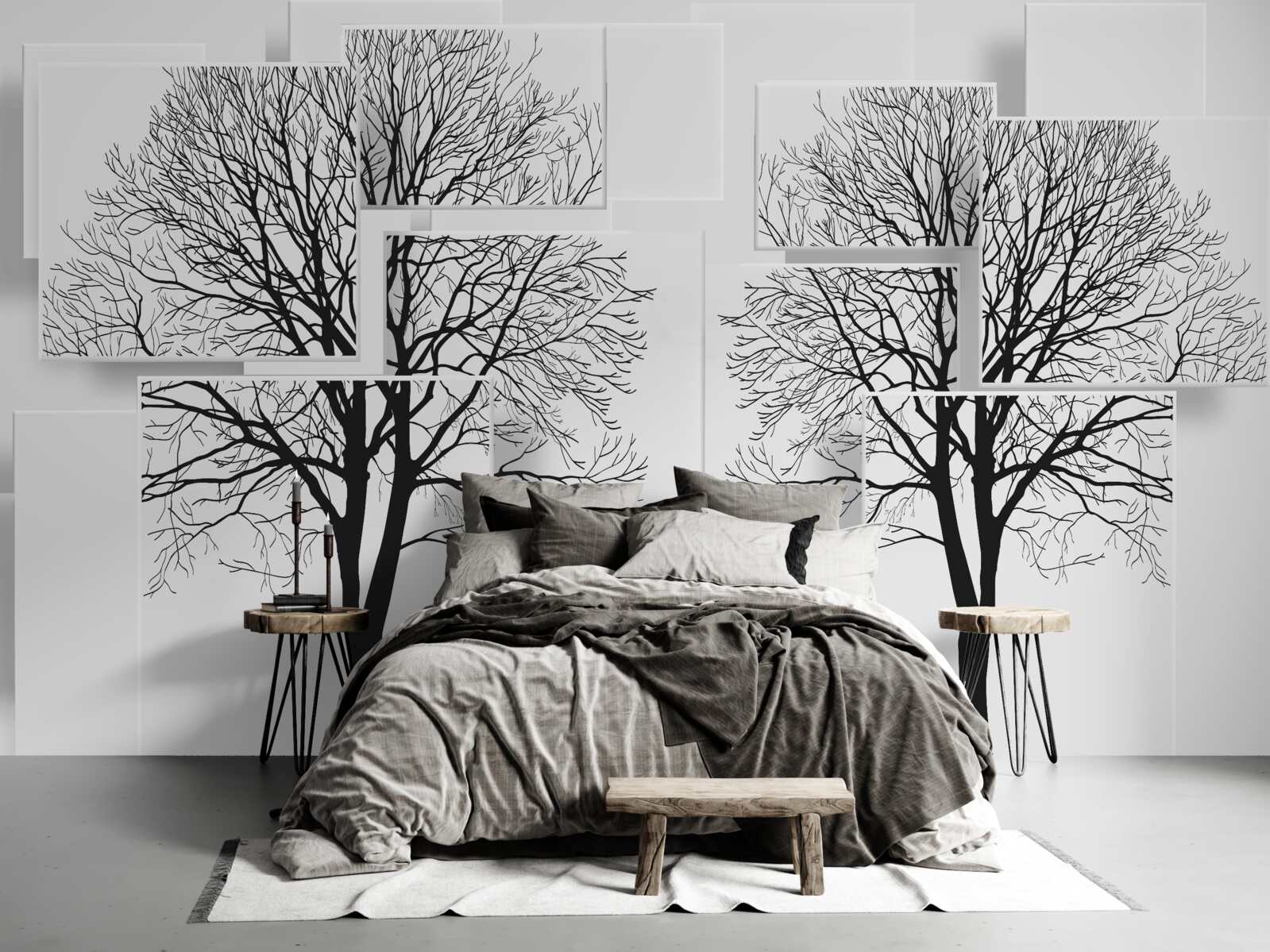 Fototapet doi copaci căzuți pe un fundal deschis