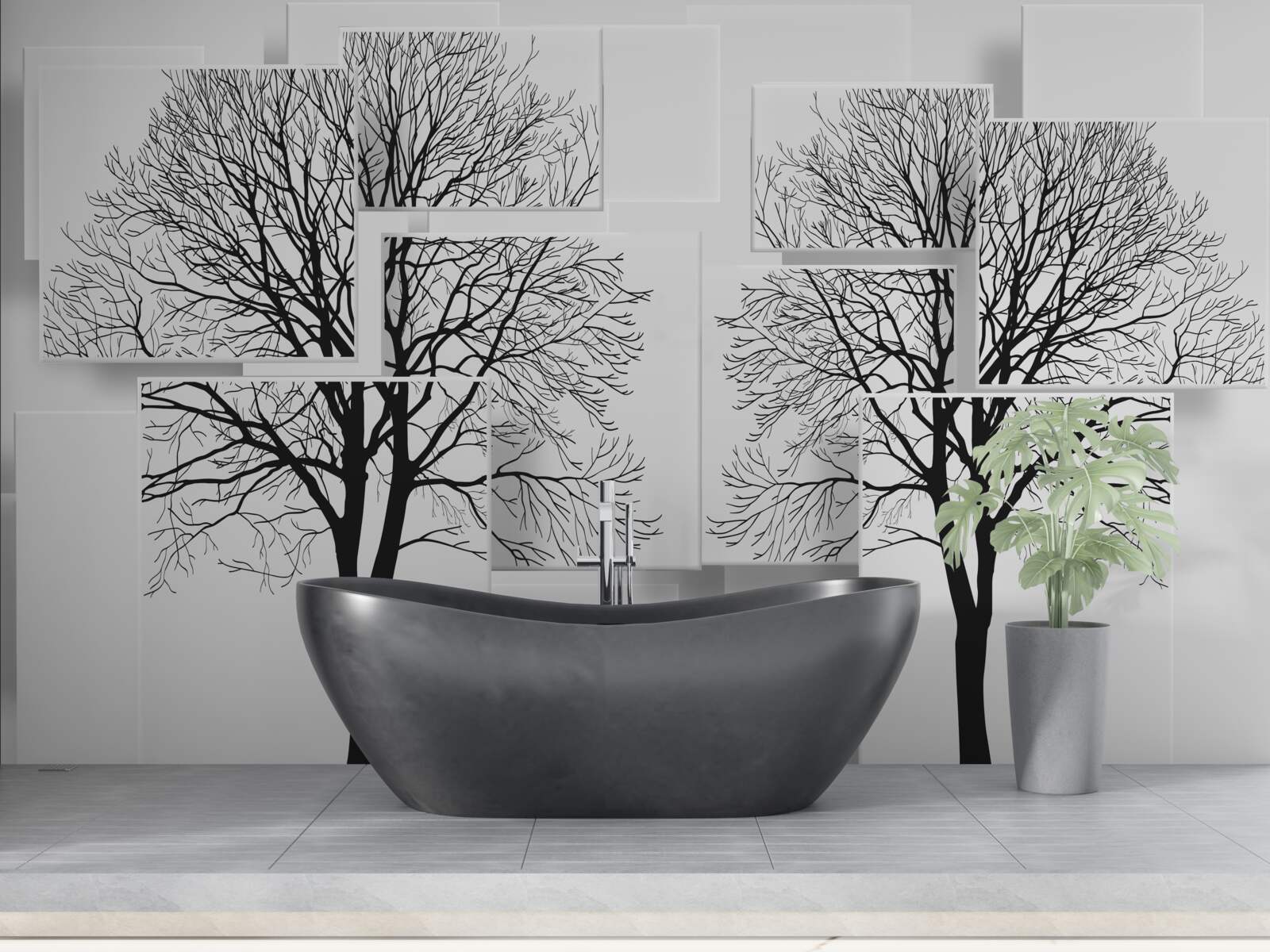 Fototapet doi copaci căzuți pe un fundal deschis