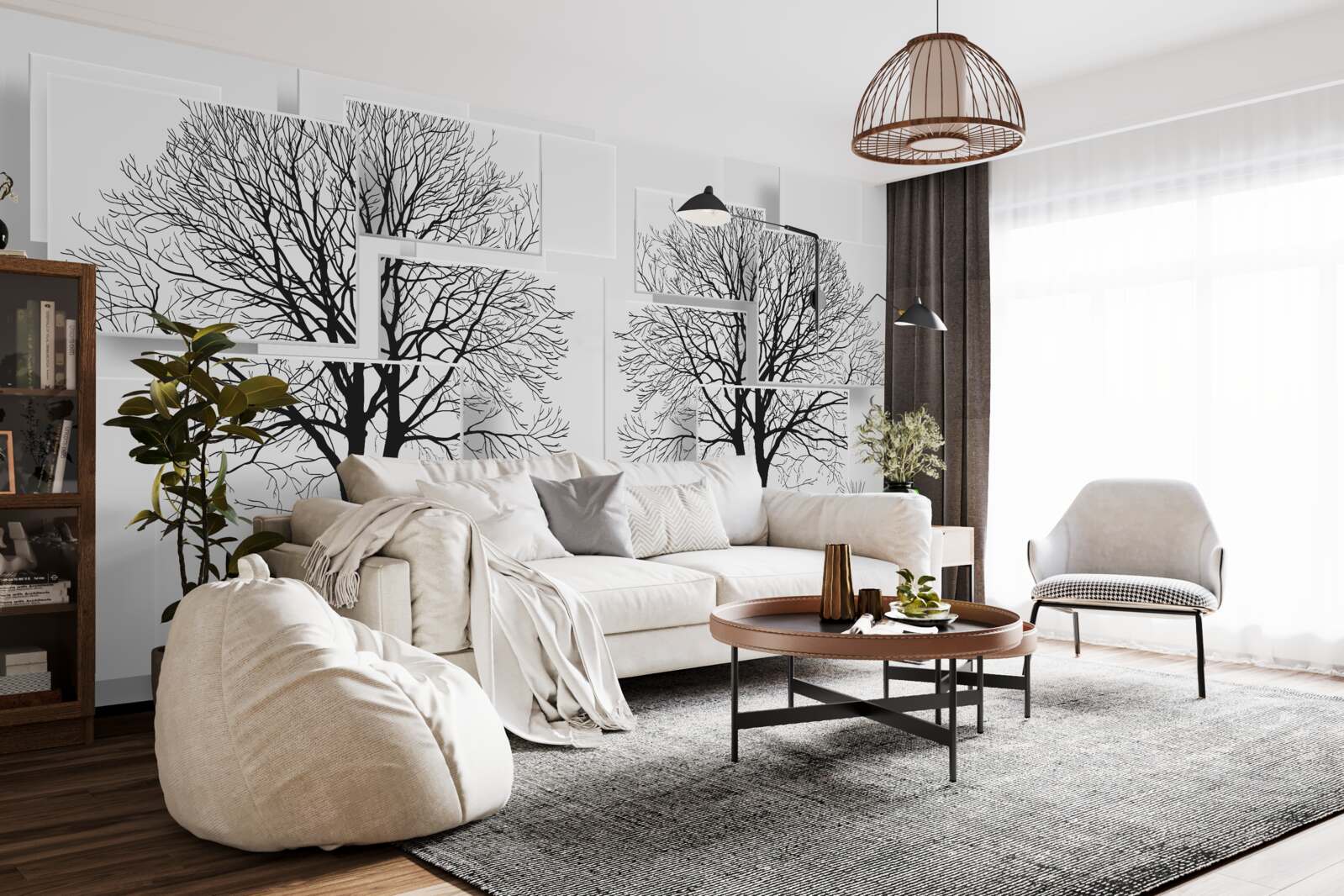 Fototapet doi copaci căzuți pe un fundal deschis