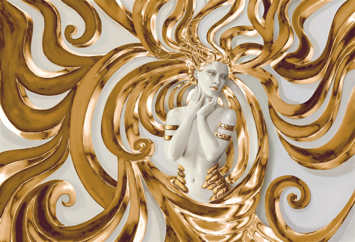 Fototapet linii aurii și conturul unei fete