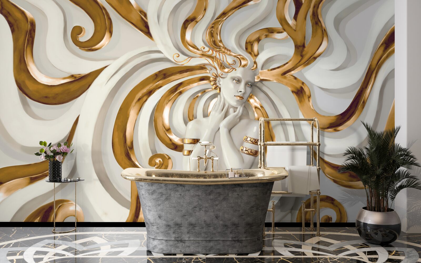 Fototapet doamnă cu părul auriu