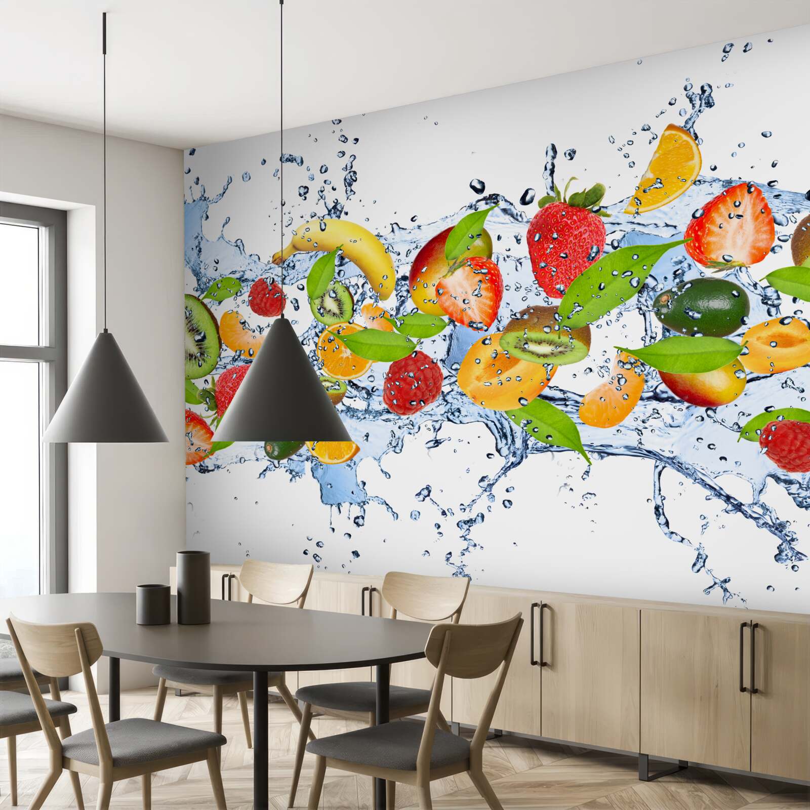 Fototapet stropi de apă în jurul fructelor și boabelor