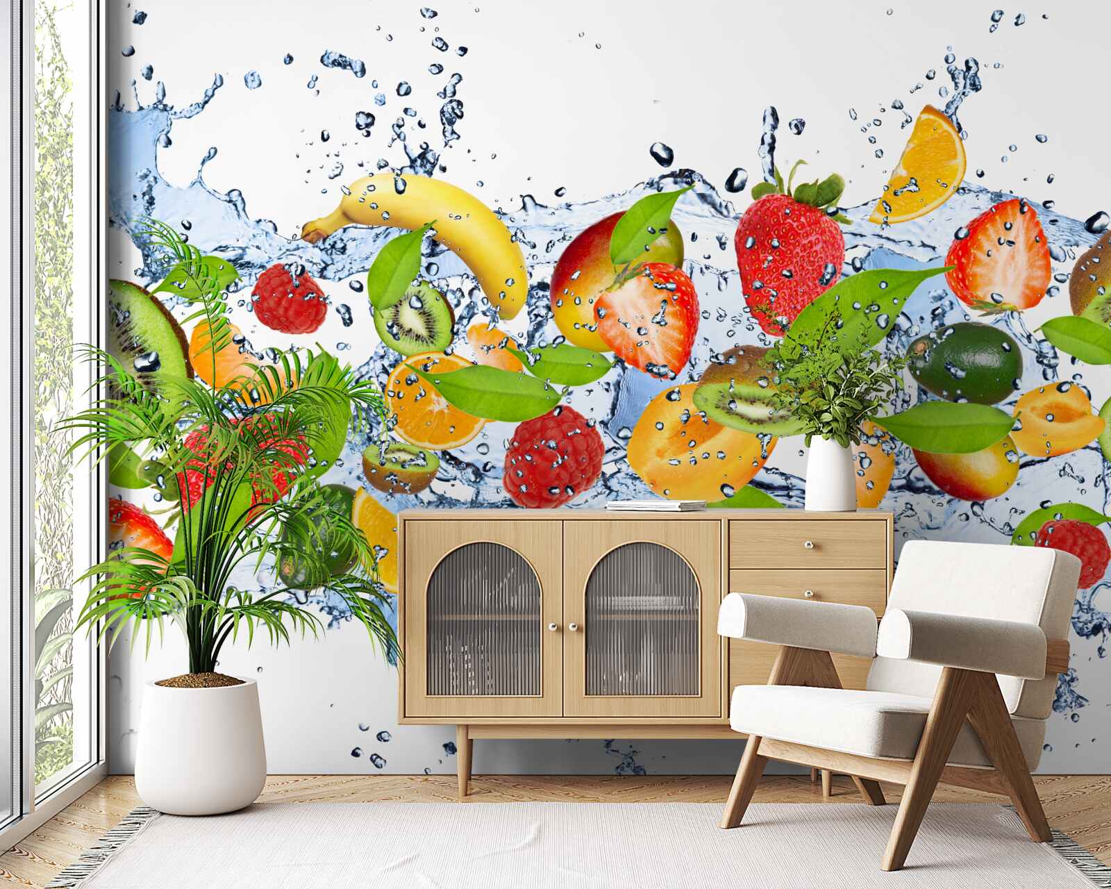 Fototapet stropi de apă în jurul fructelor și boabelor