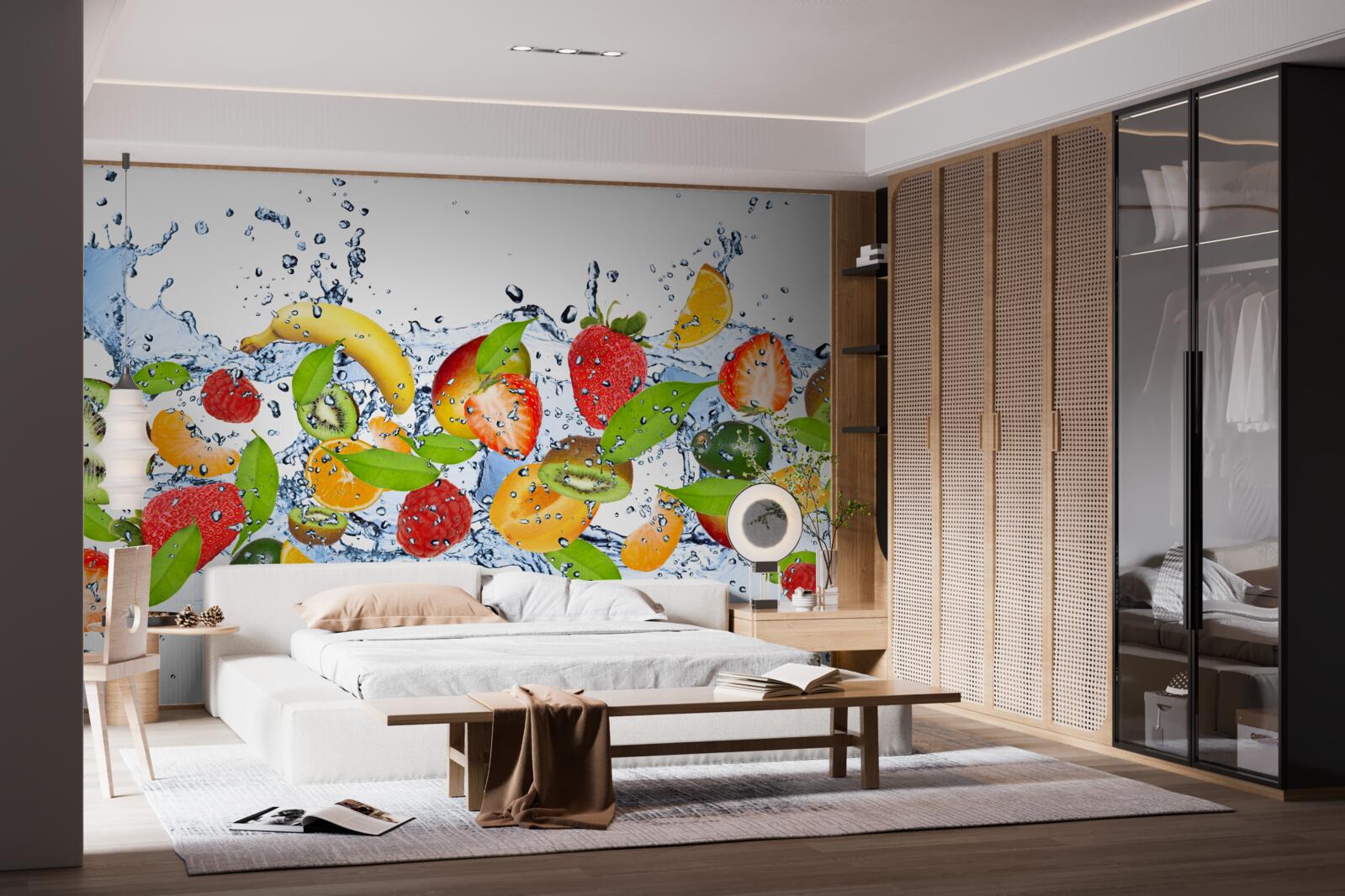 Fototapet stropi de apă în jurul fructelor și boabelor