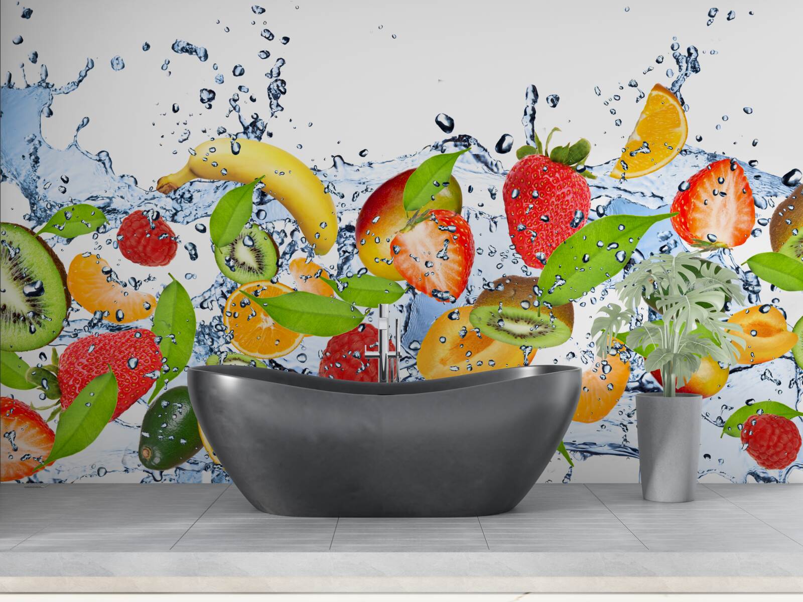 Fototapet stropi de apă în jurul fructelor și boabelor