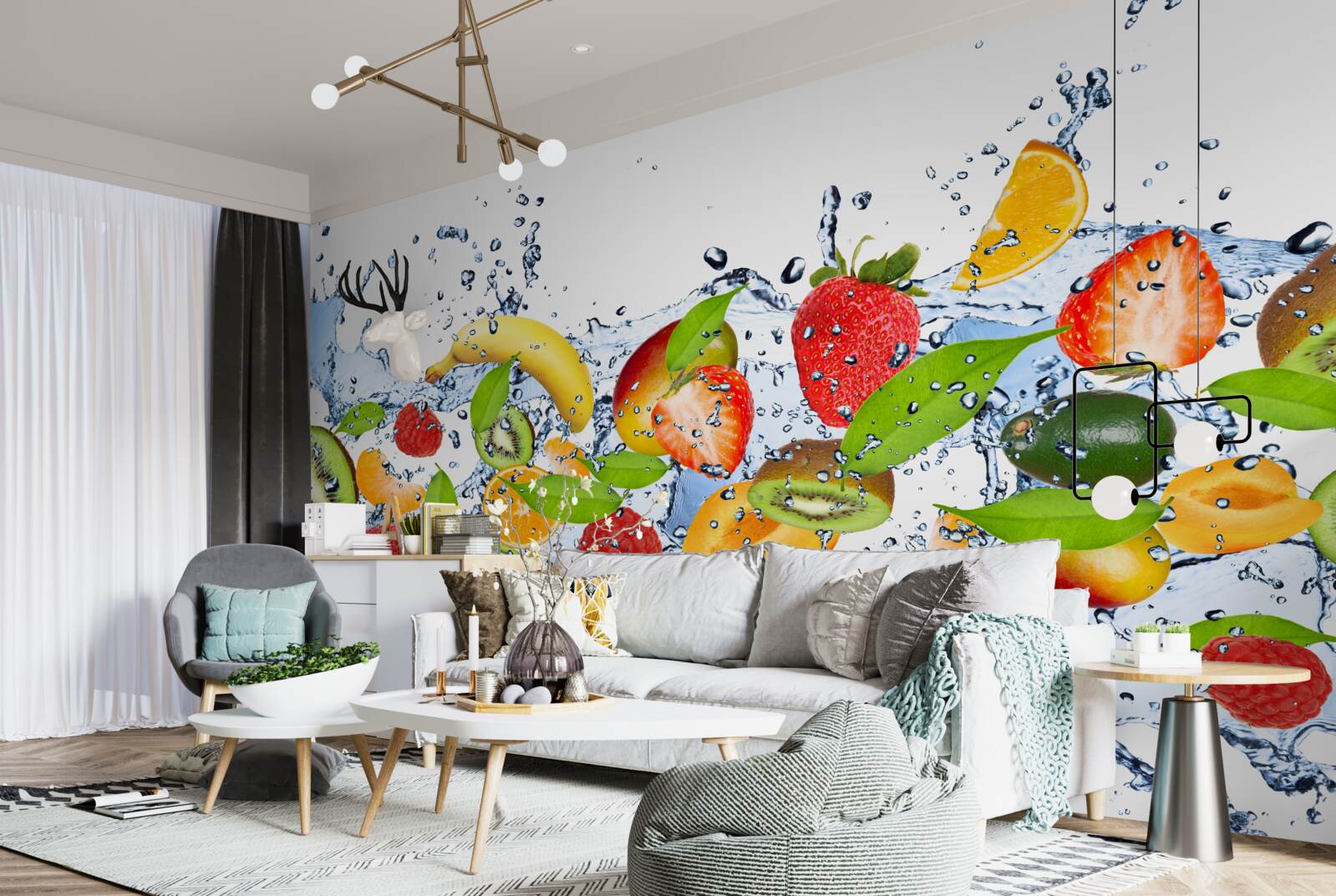 Fototapet stropi de apă în jurul fructelor și boabelor