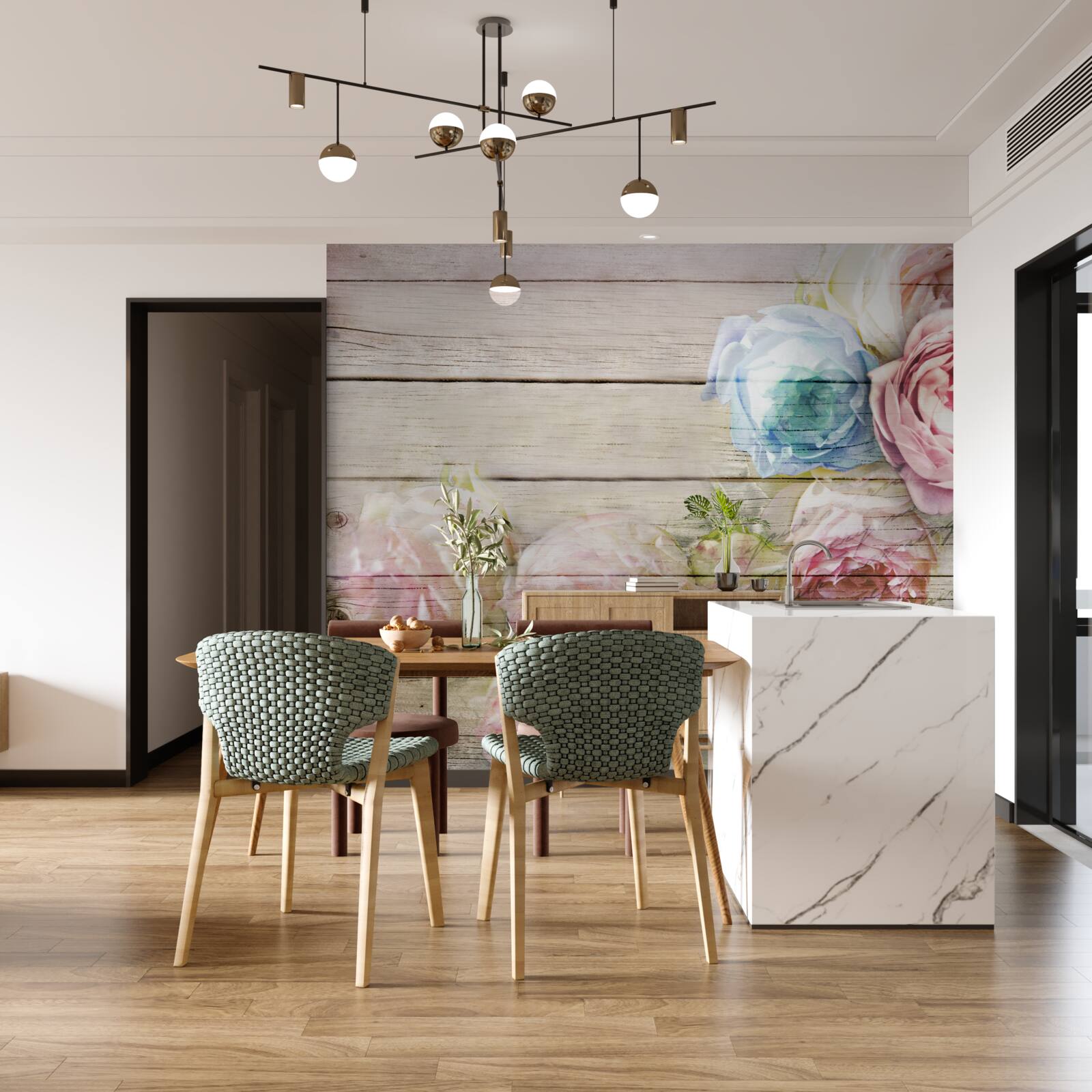 Fototapet set de trandafiri asemănători bujorilor