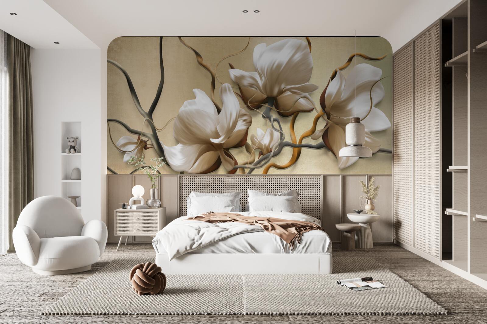 Fototapet ramuri elegante decorate cu flori albe