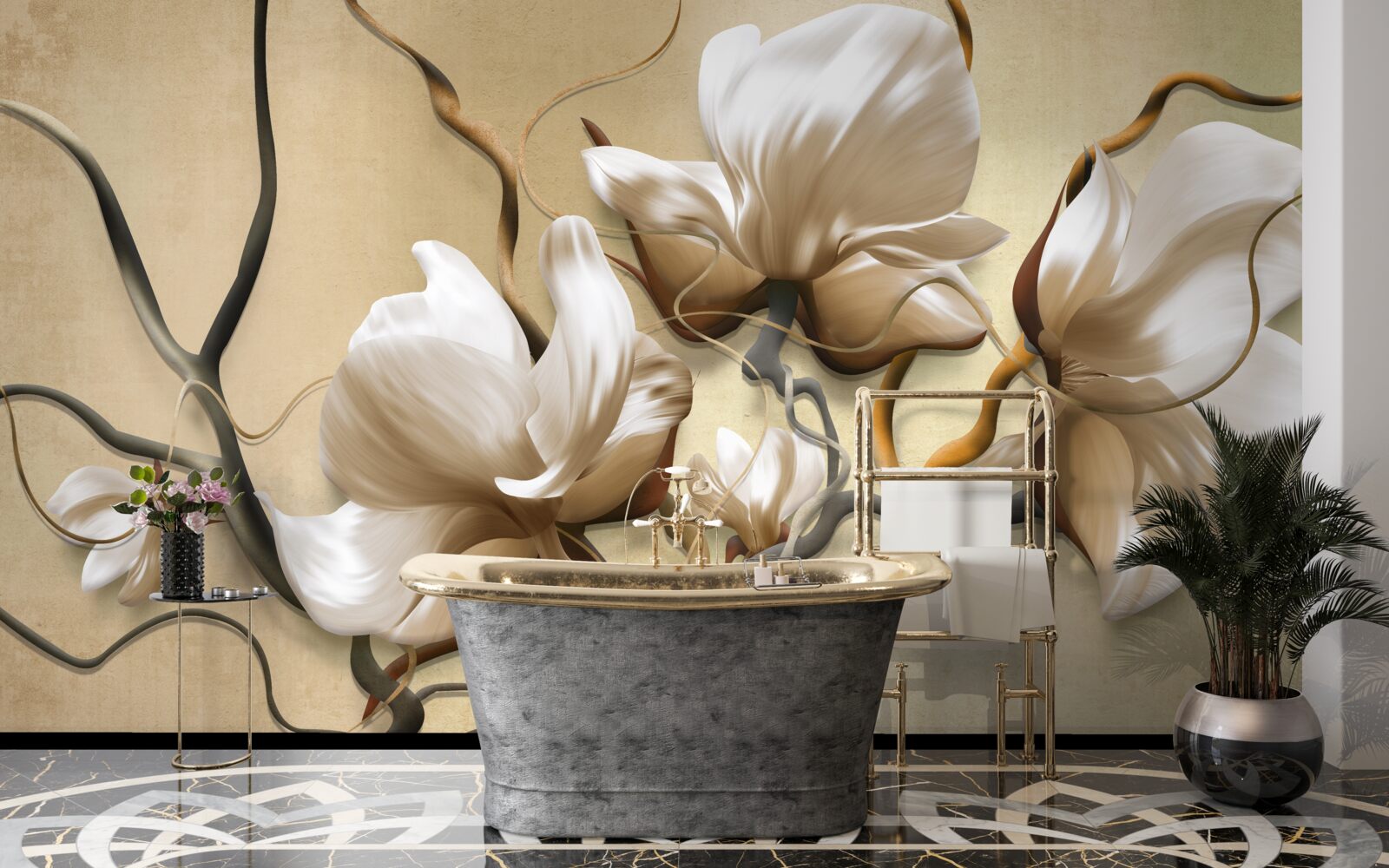 Fototapet ramuri elegante decorate cu flori albe