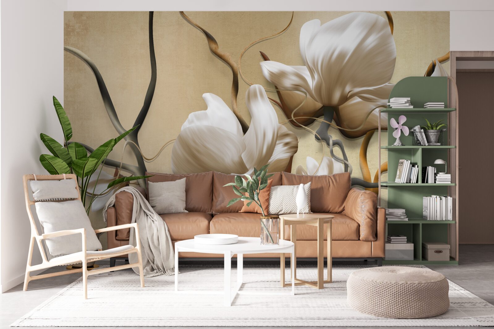 Fototapet ramuri elegante decorate cu flori albe