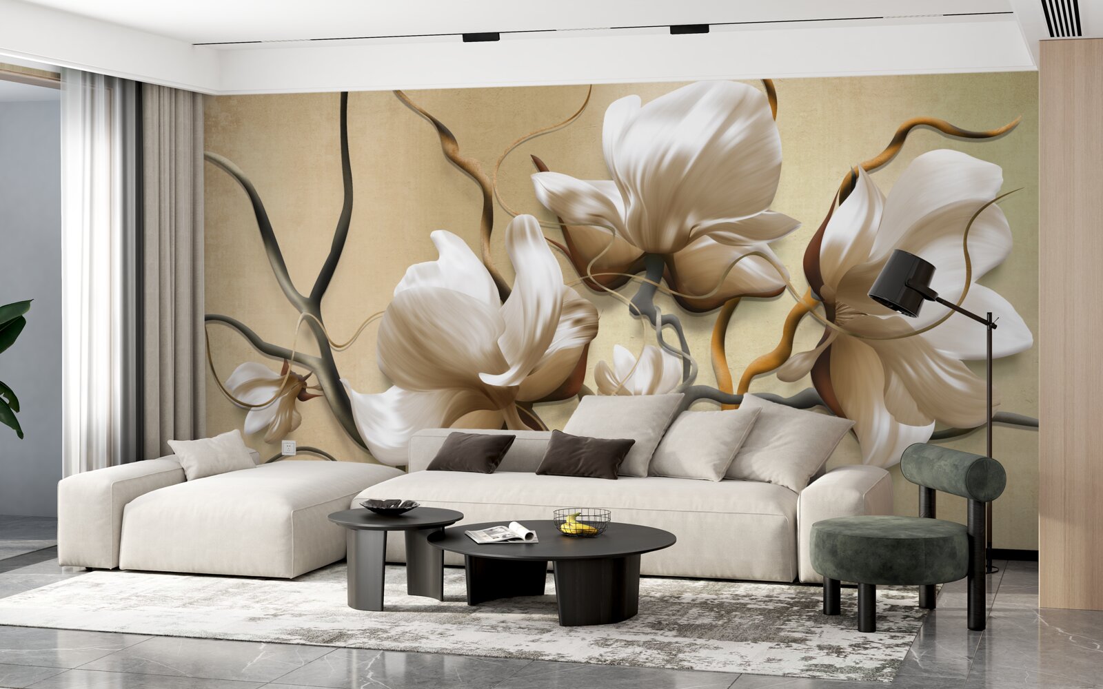 Fototapet ramuri elegante decorate cu flori albe